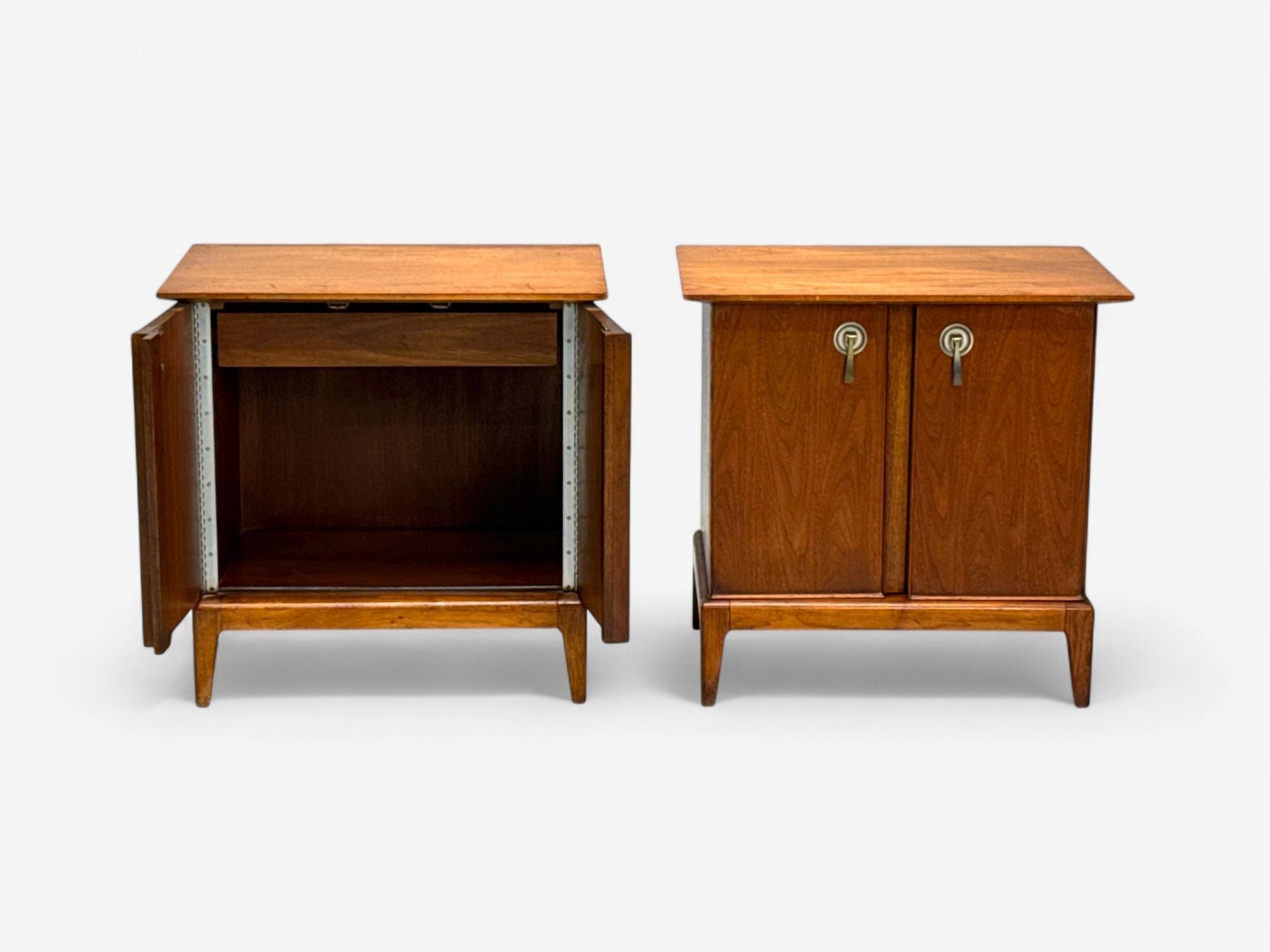 Maddox, Mid-Century Modern, Walnut, Stainless Steel, Nightstands, USA, 1960s