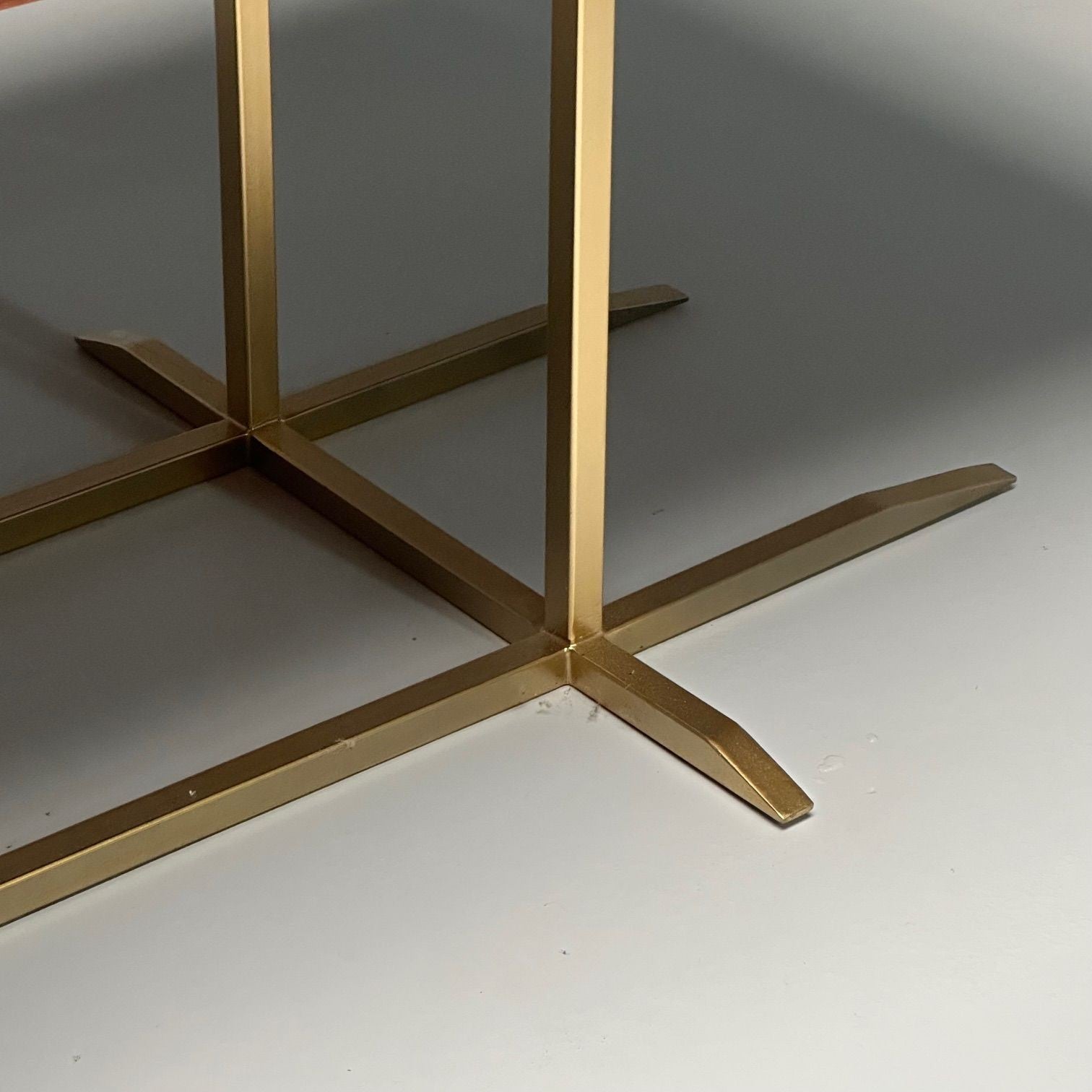 Contemporary, Modern Rectangular Dining Table, Burlwood Veneer, Gilt Metal