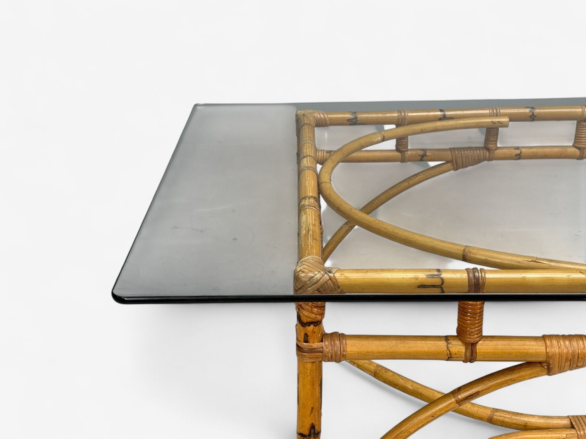 Dal Vera, Italian Modern, Bamboo, Cane, Glass, Dining Table, Italy, 1950s