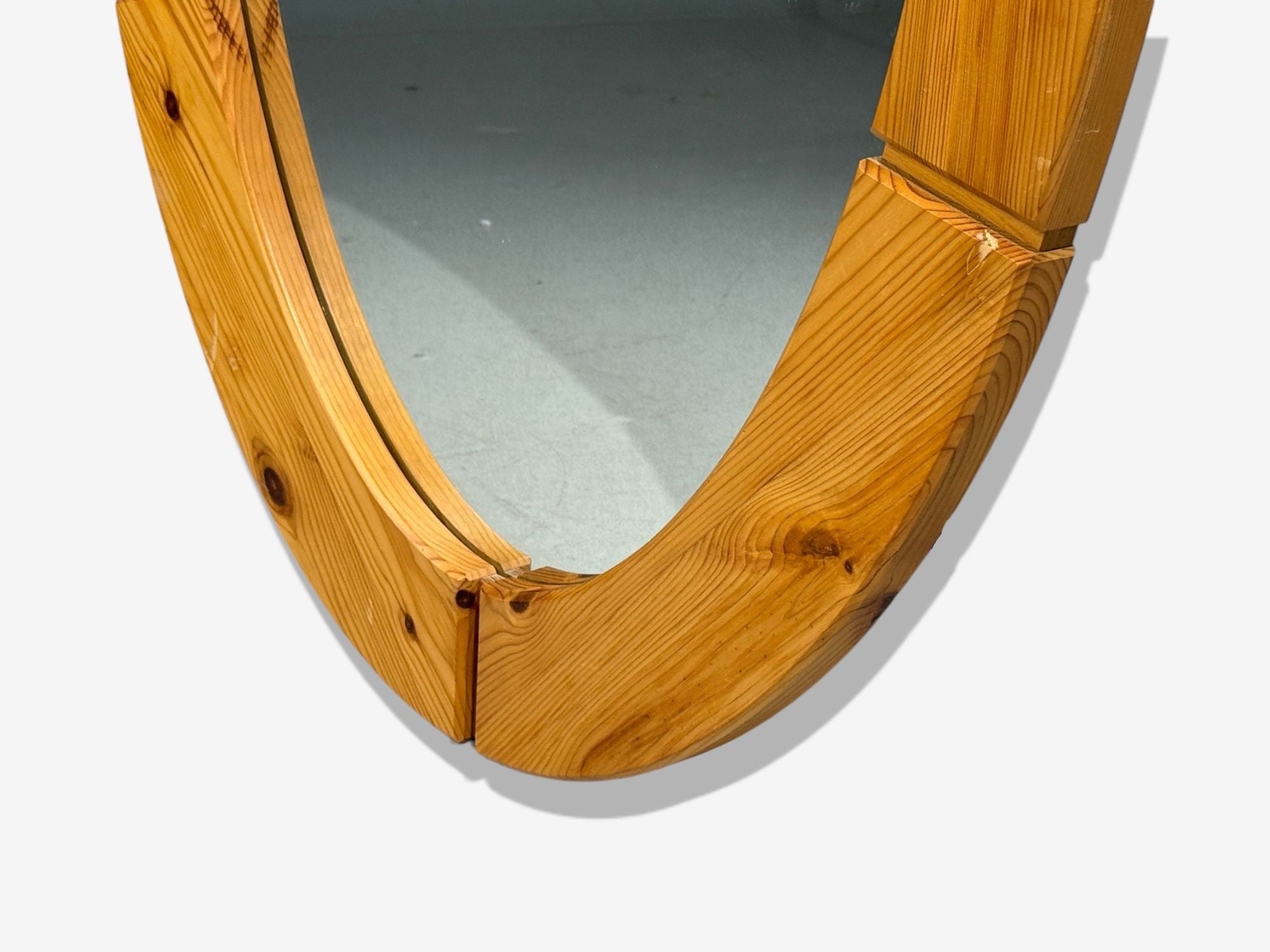 Swedish Modern, Oval Wall Mirror, Pine, Sweden, 1970s