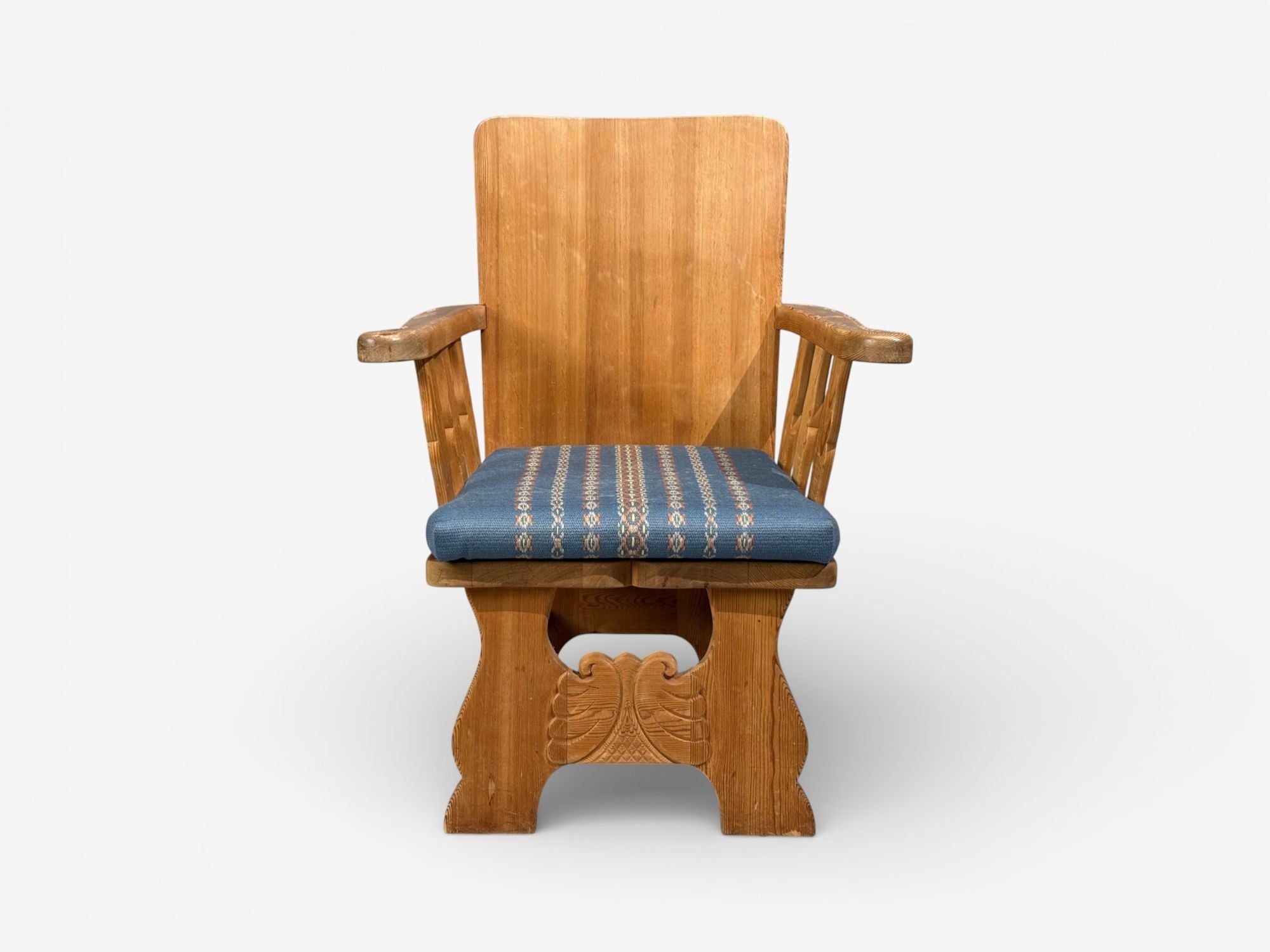 Krogenæs Møbler, Armchairs, Pine, Blue Fabric, Norway, 1970s