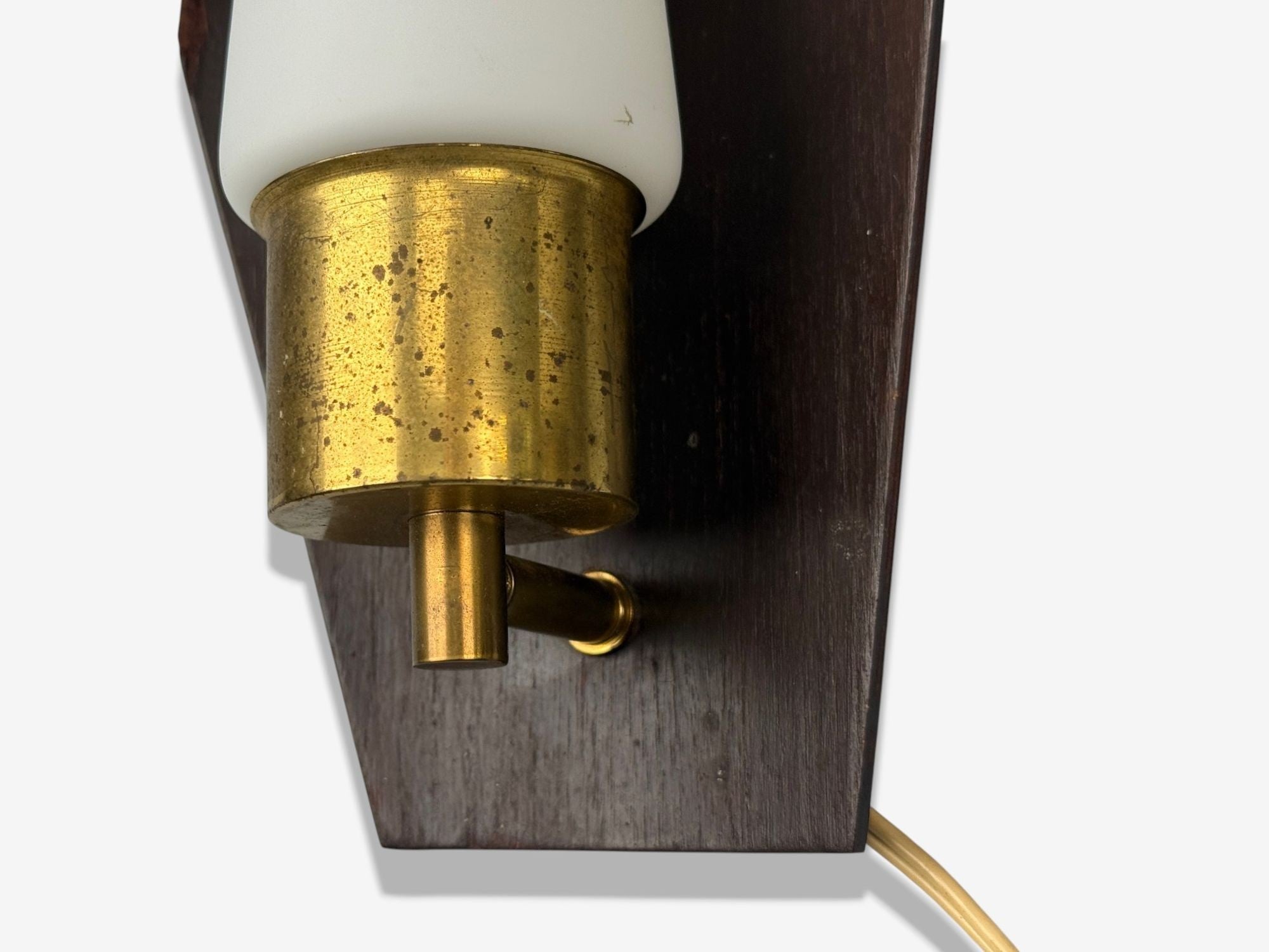 Danish Modern, Teak, Brass, Opaline Glass, Wall Lights, Denmark, 1960s