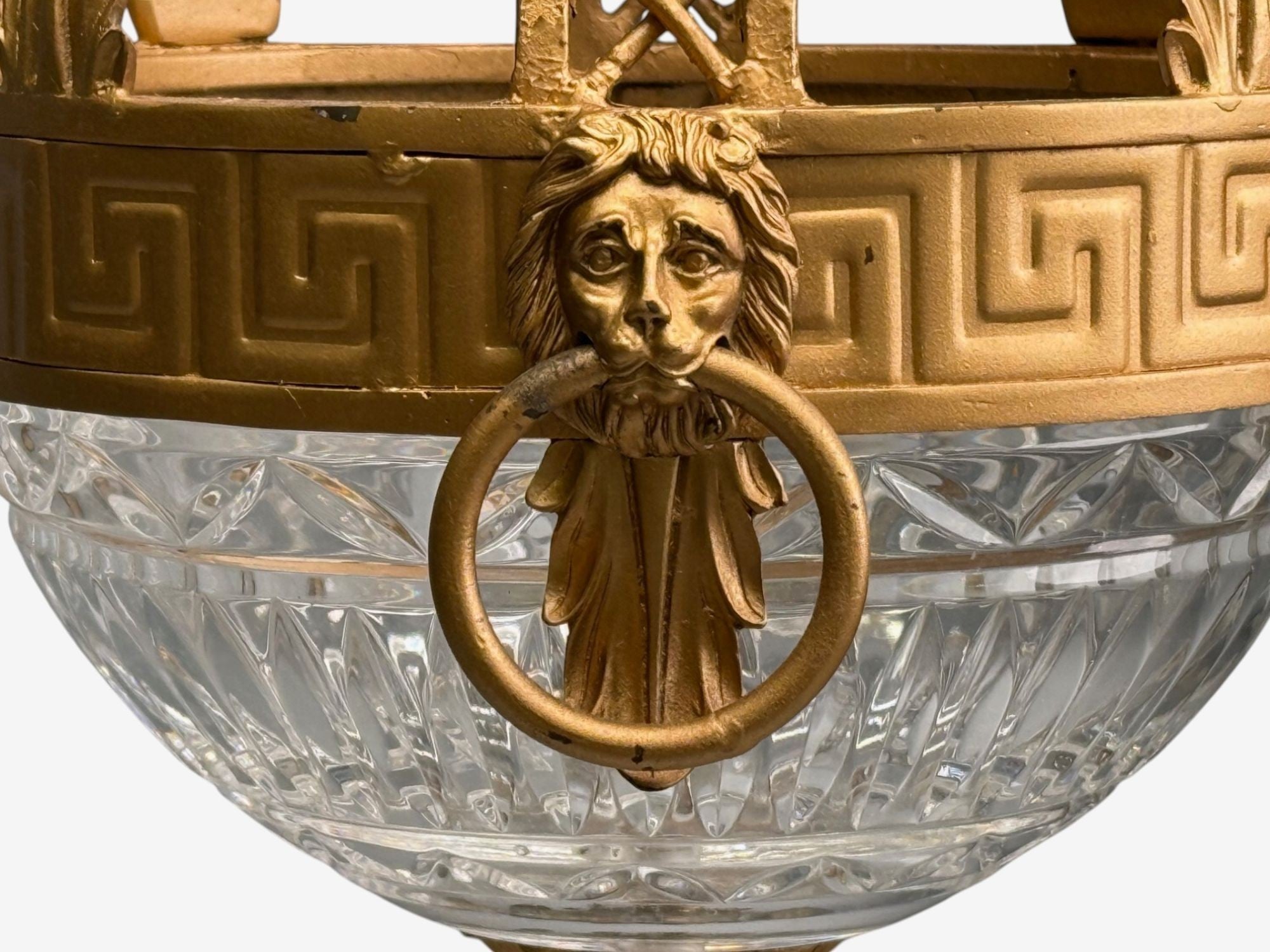 Maitland Smith, Gilt Metal, Glass, Greek Key Motif, Pendant Light, 21st C.