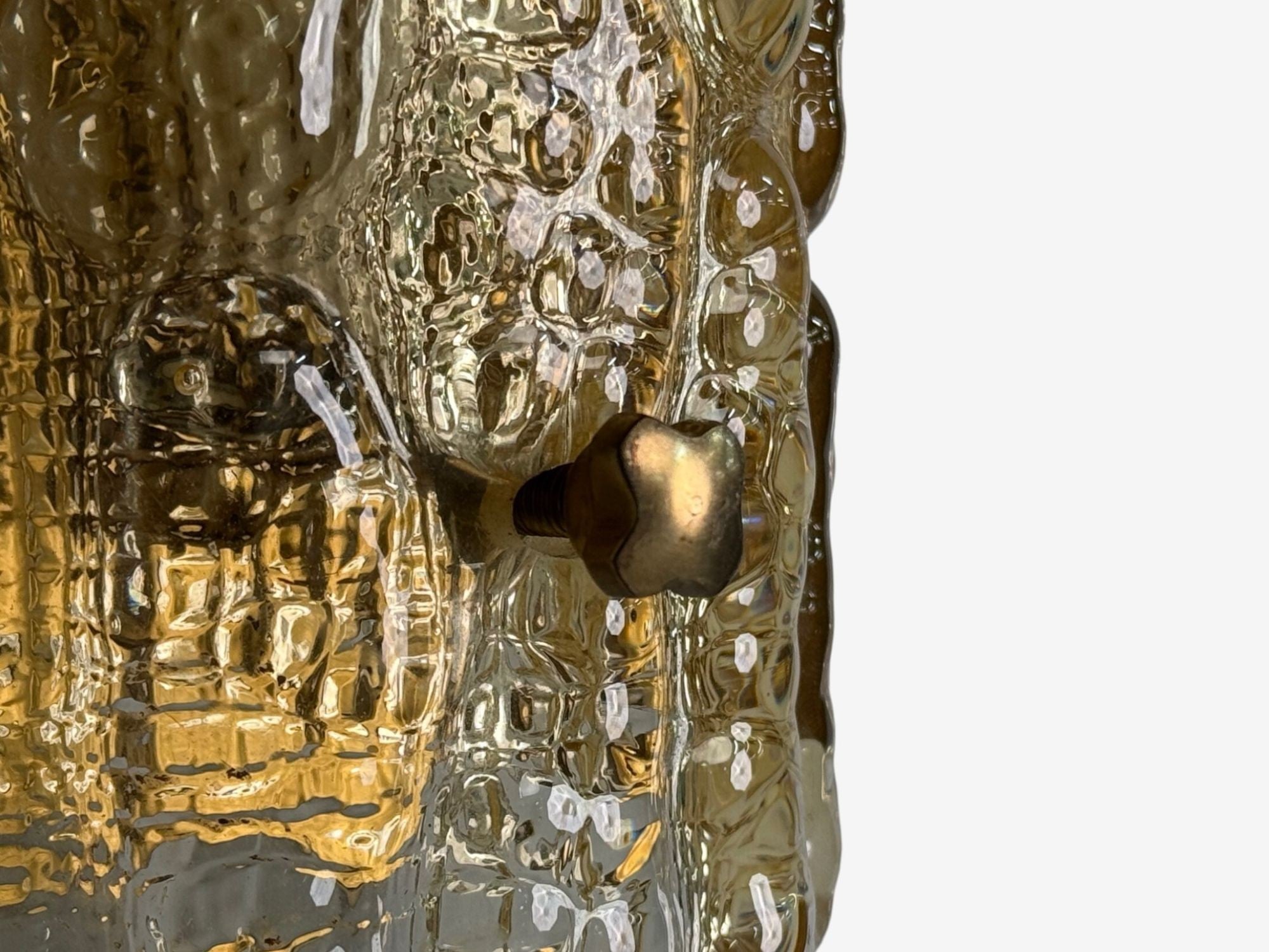 Lyfa, Textured Glass, Patinated Brass, Wall Light, Sweden, 1970s