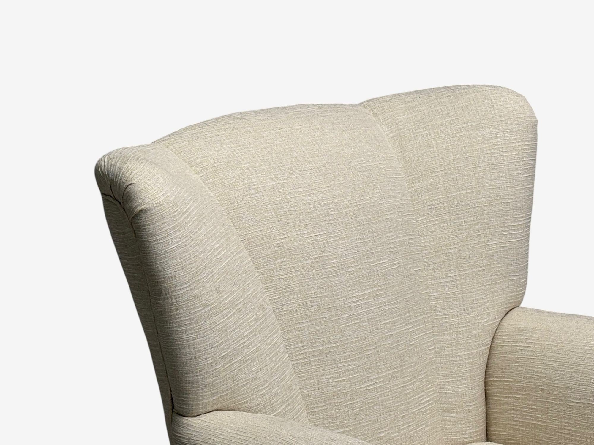 Italian Modern, Stained Wood, Beige Tweed Fabric, Club Chairs, Italy, 1940s