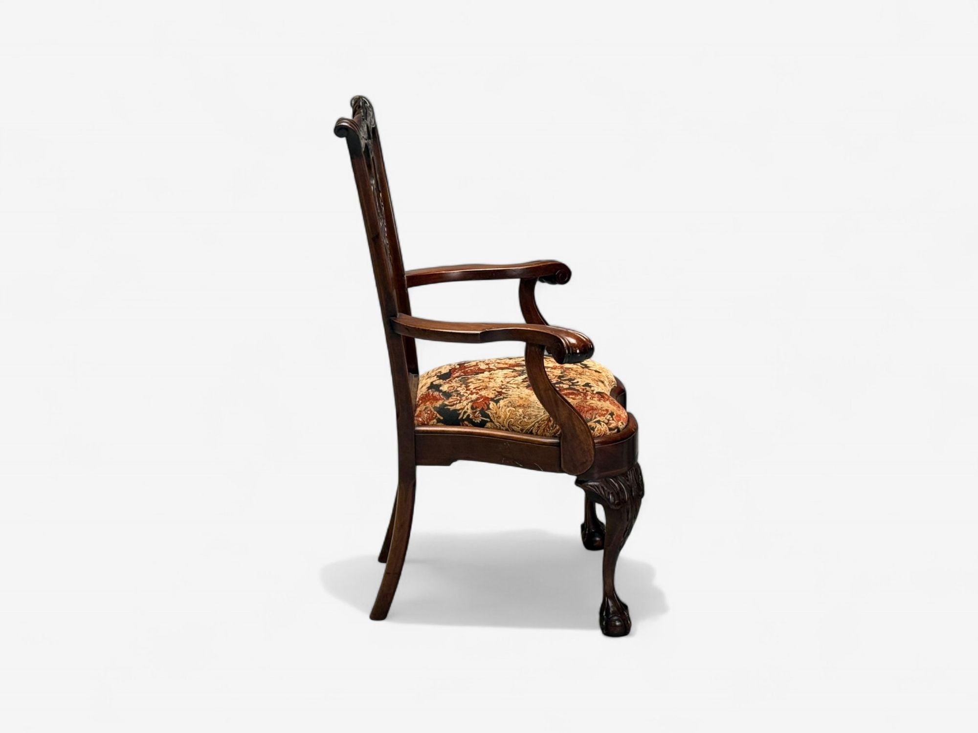 Georgian, Mahogany, Fabric, Six Chippendale Dining Chairs, England, 1960s