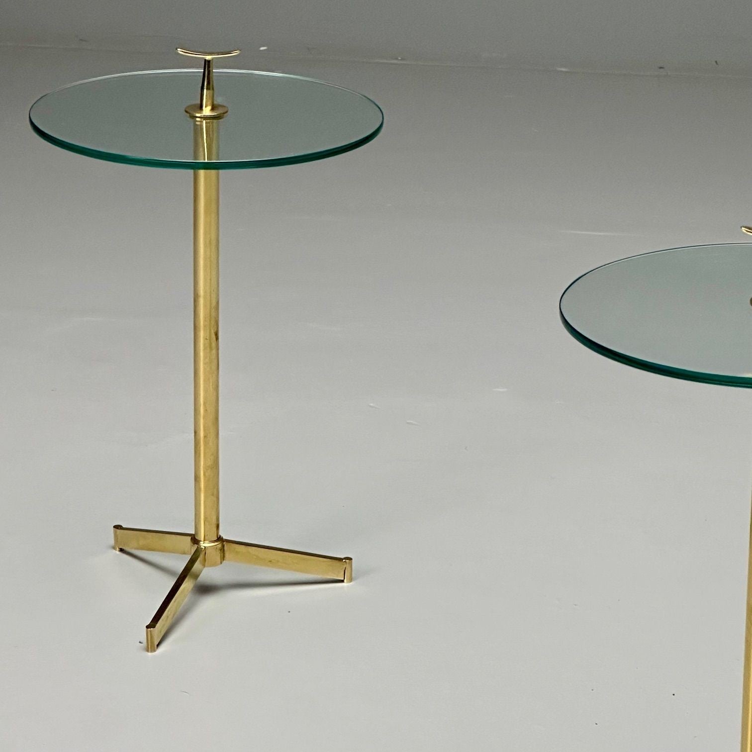 Italian Mid-Century Modern Style, Brass, Glass, Martini Side Tables, 21st C.
