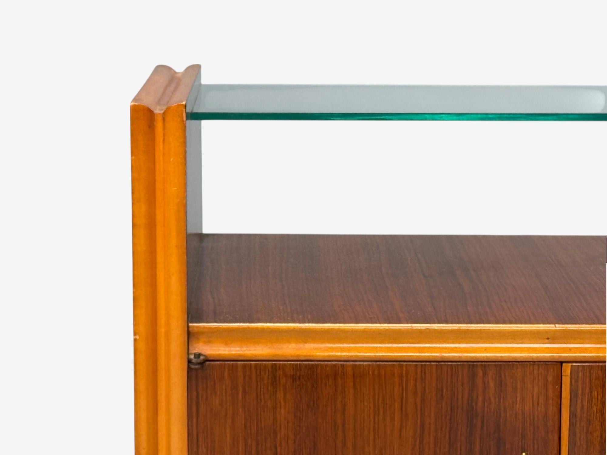 Italian Modern, Wood, Brass, Glass, Nightstands, Italy, 1950s