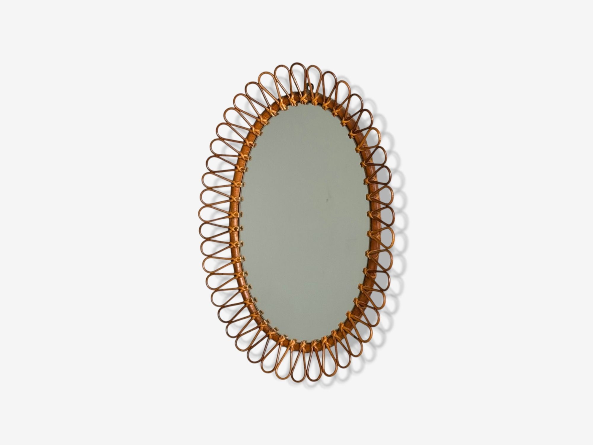 Italian Modern, Bamboo, Cane, Oval Wall Mirror, Italy, 1950s