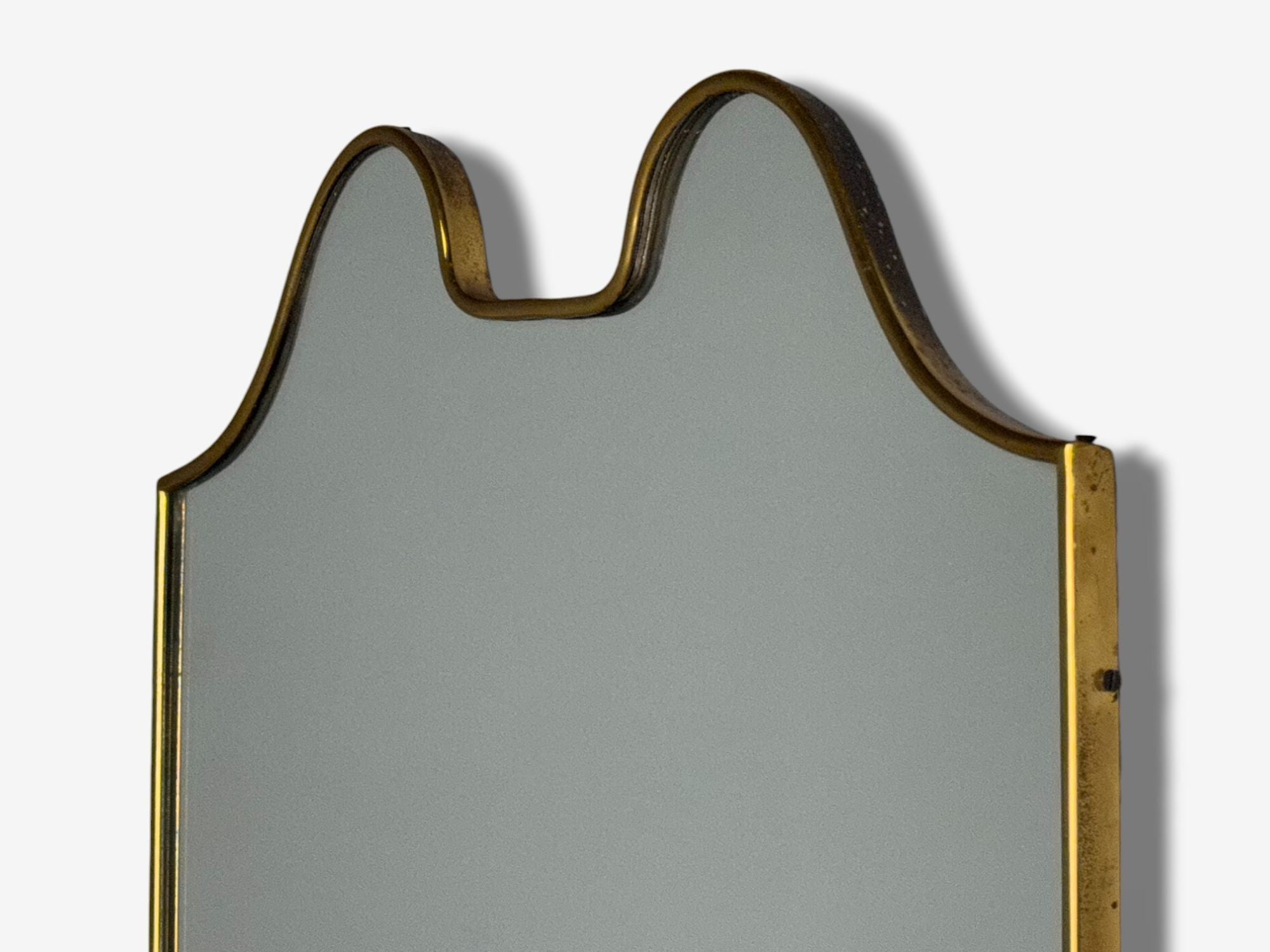 Italian Modern, Brass, Glass, Shield Wall Mirror, Italy, 1950s