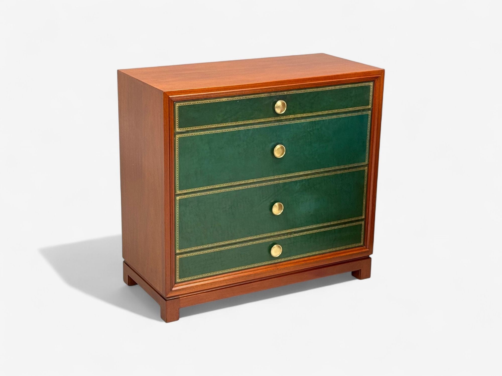 Tommi Parzinger, Wood, Brass, Green Leather, Chests of Drawers, USA, 1950s