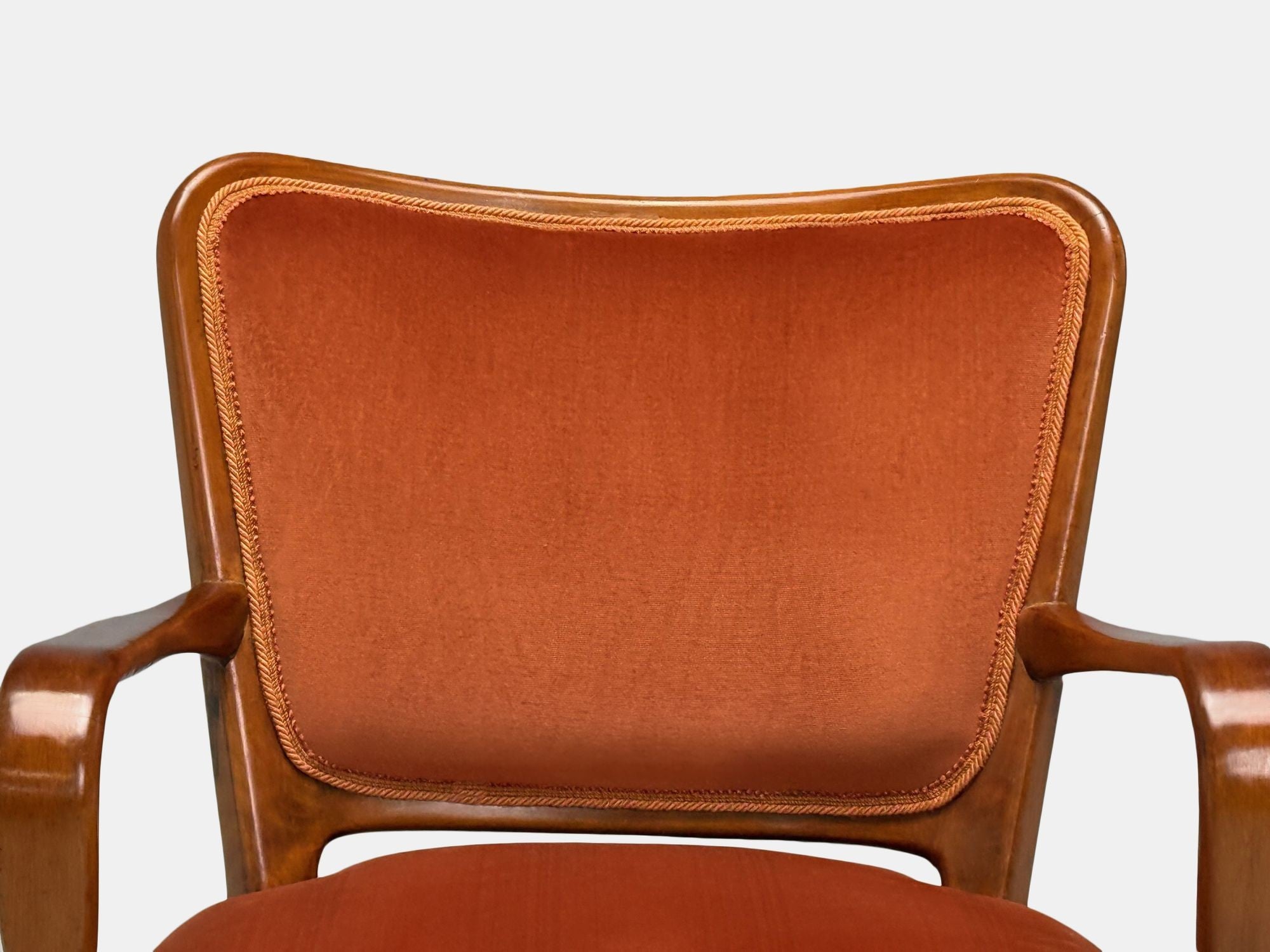 Osvaldo Borsani, Italian Modern, Cherrywood, Velvet, Armchair, Italy, 1950s
