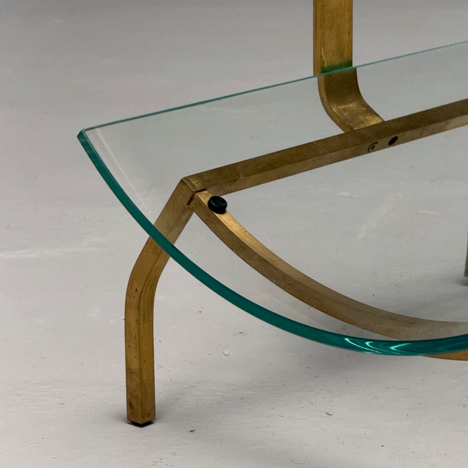 Fontana Arte, Italian Mid-Century Modern, Magazine Rack, Brass, Glass, 1970s