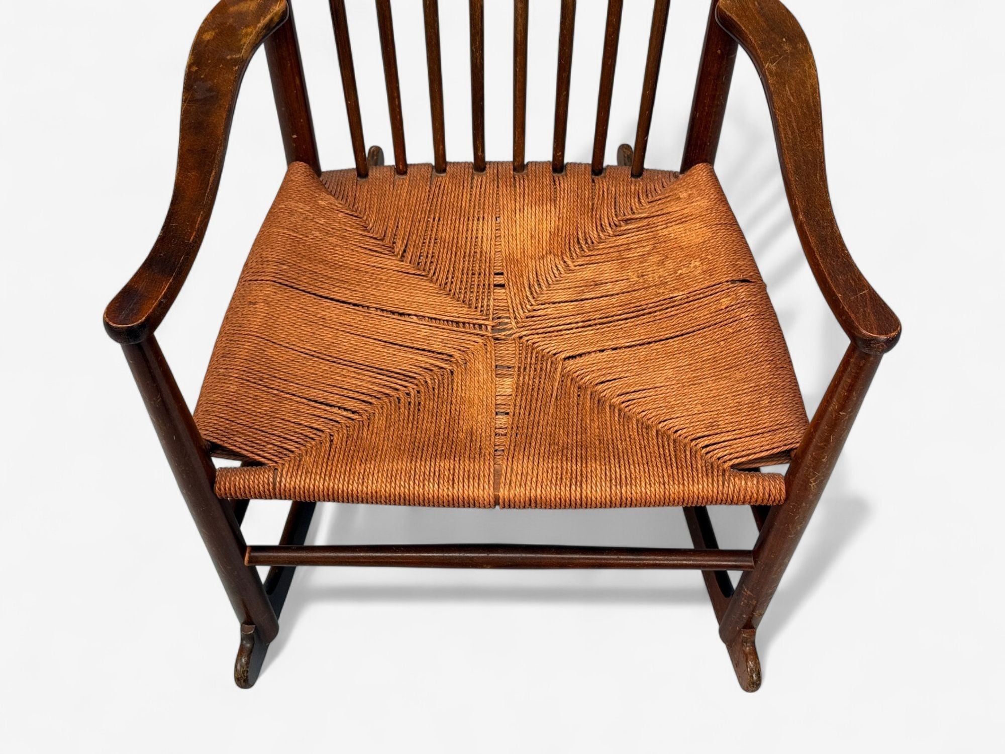 Hans Wegner, Beech, Danish Cord, J16 Rocking Chair, Denmark, 1950s