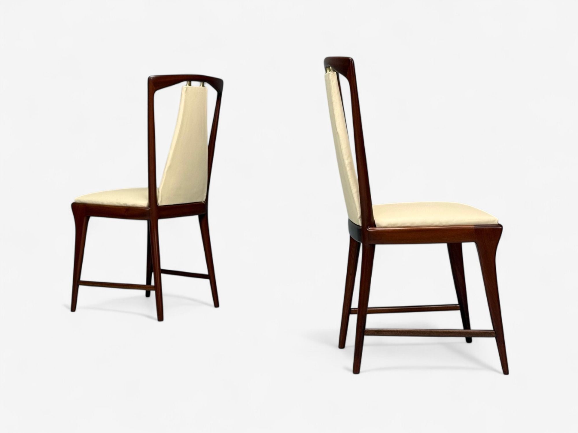Osvaldo Borsani attr., Mahogany, Brass, Leather, Dining Chairs, Italy, 1950s
