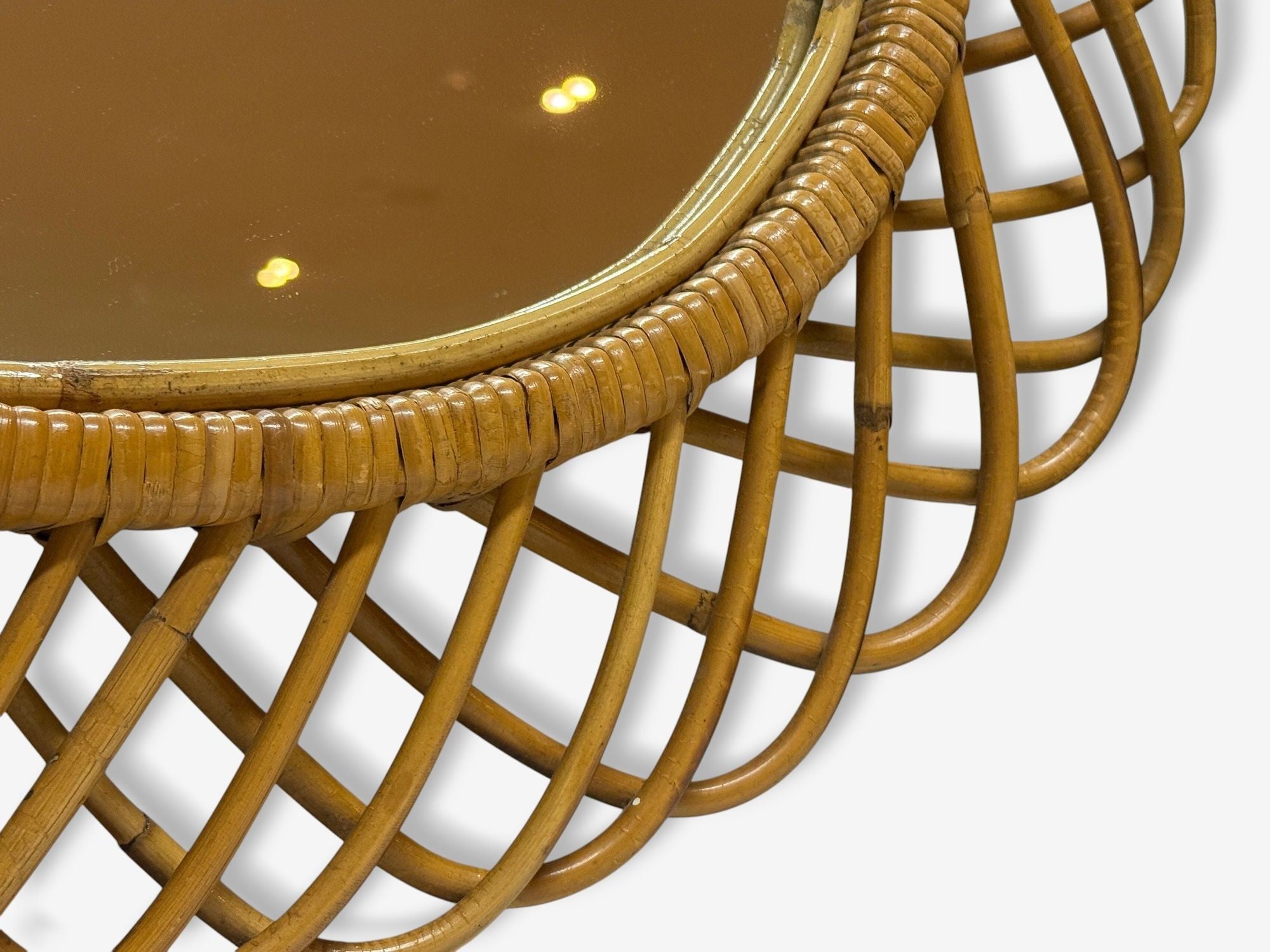 Italian Modern, Rattan, Bamboo, Wall Mirror, Italy, 1960s