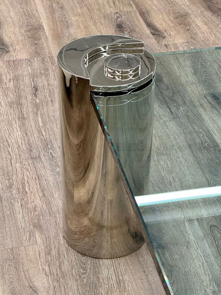 Mid-Century Modern Karl Springer Signed Chrome Coffee, Cocktail Table, Glass Top