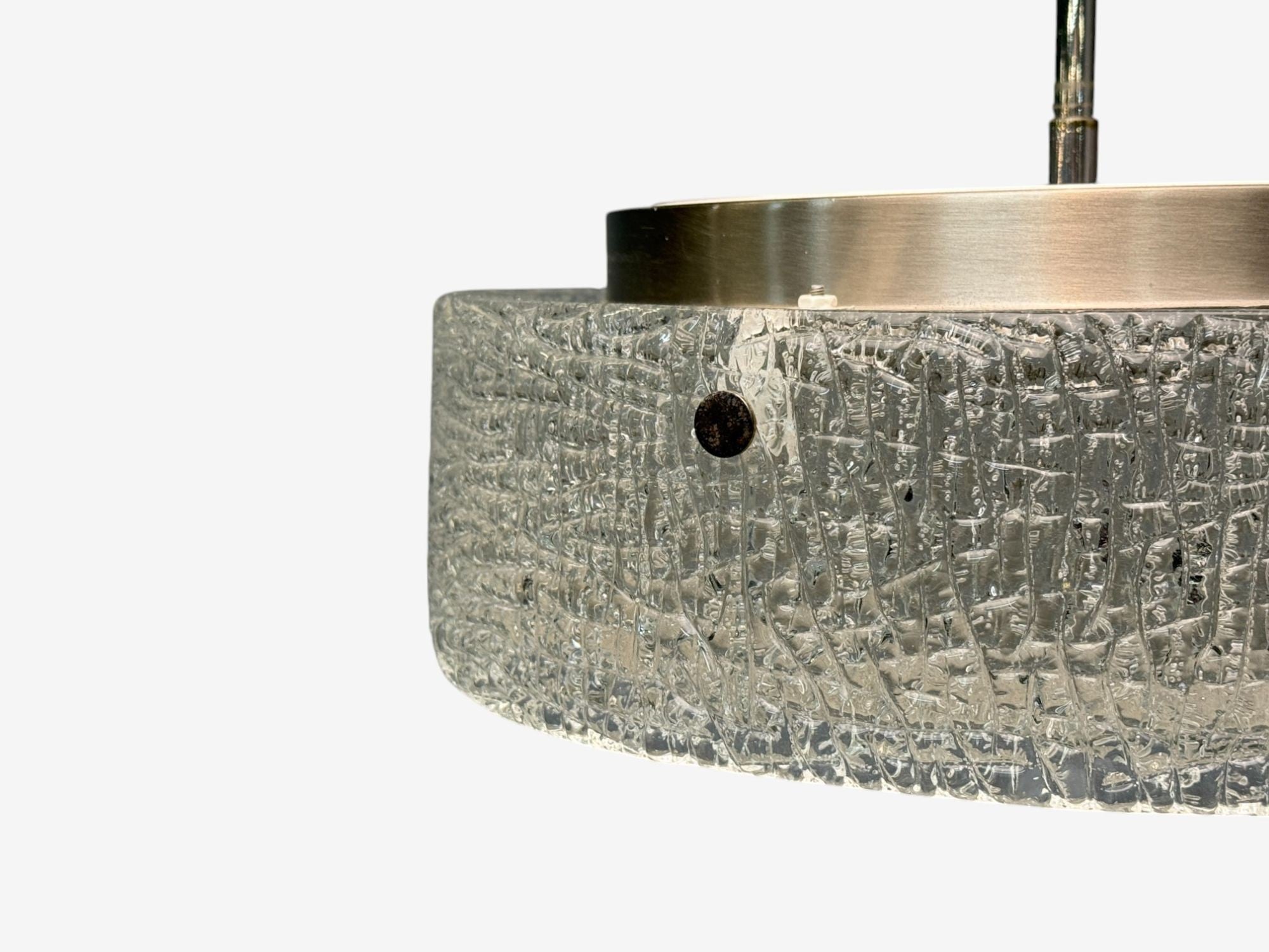 Kaiser Leuchten, Textured Glass, Nickel, Pendant Light, Germany, 1960s