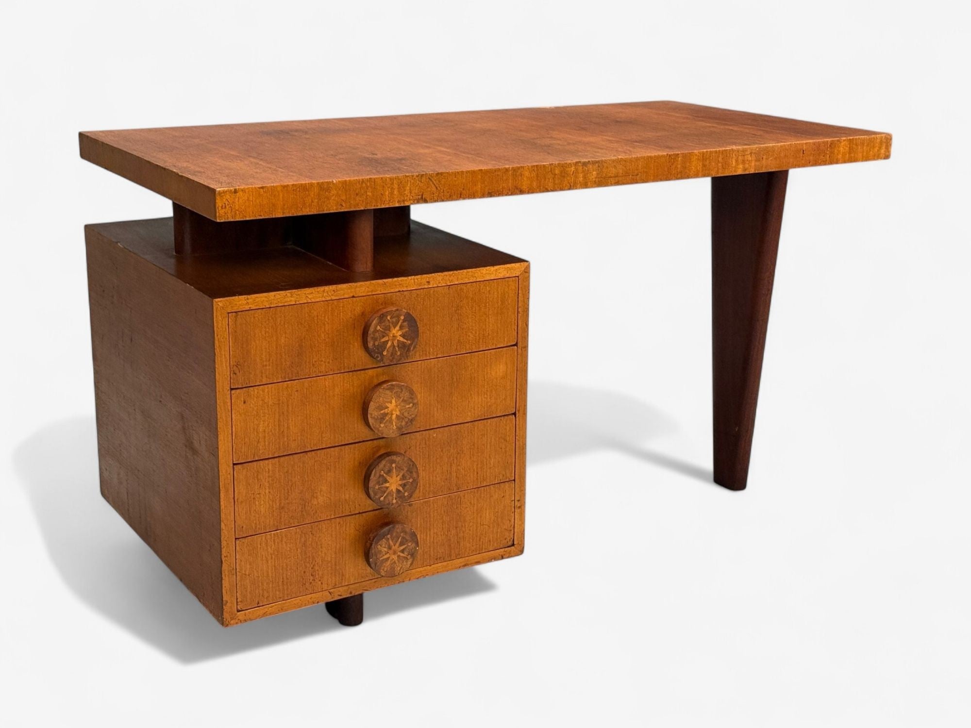 Andrew Szoeke, Satinwood, Oak, Writing Desk and Chair, USA, 1950s