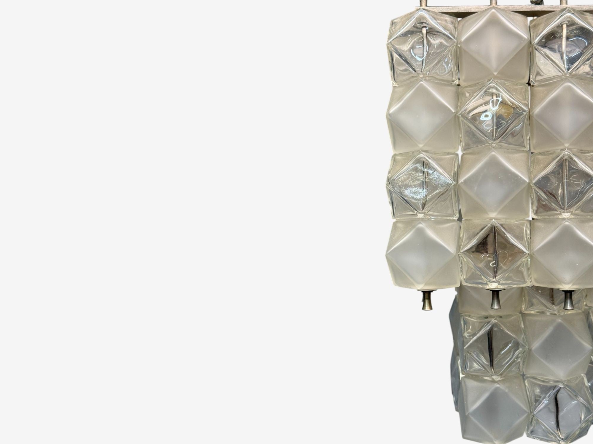 Venini Poliedri, Faceted Glass, Metal, Geometric Chandelier, Italy, 1950s
