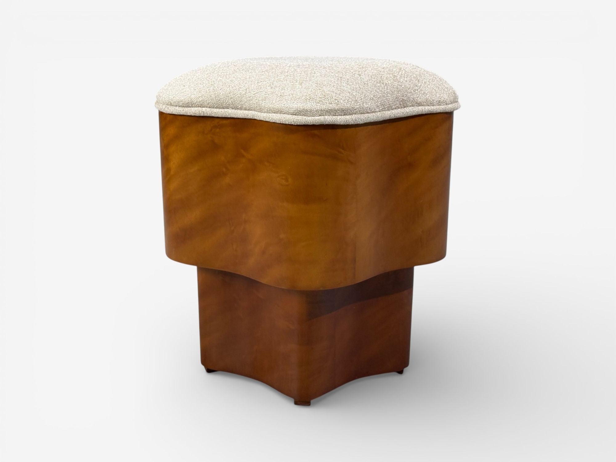 Art Deco Style, Star Motif Footstools, Burlwood, Beige Linen, 21st c.