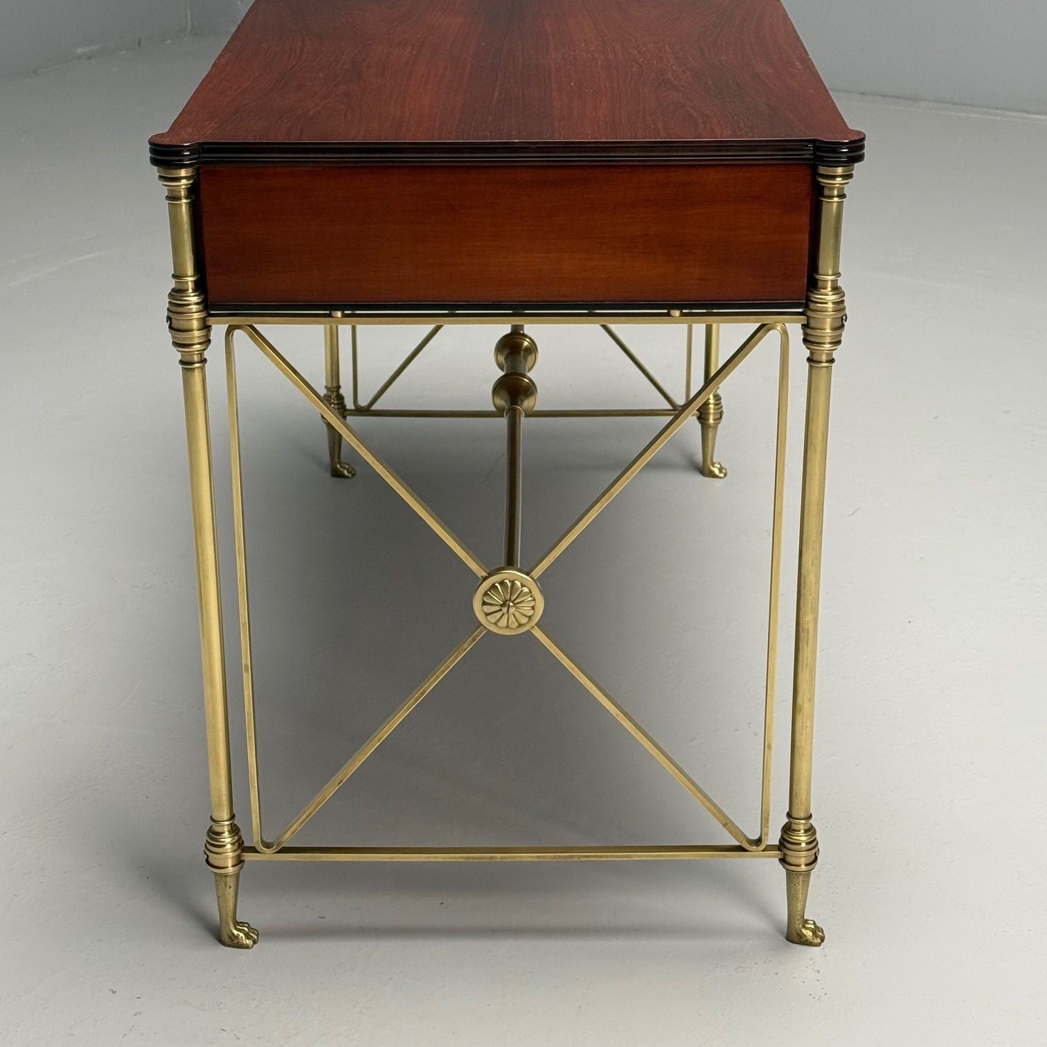 Kittinger, English Regency, Campaign Desk, Rosewood, Satinwood, Brass, USA 1950s