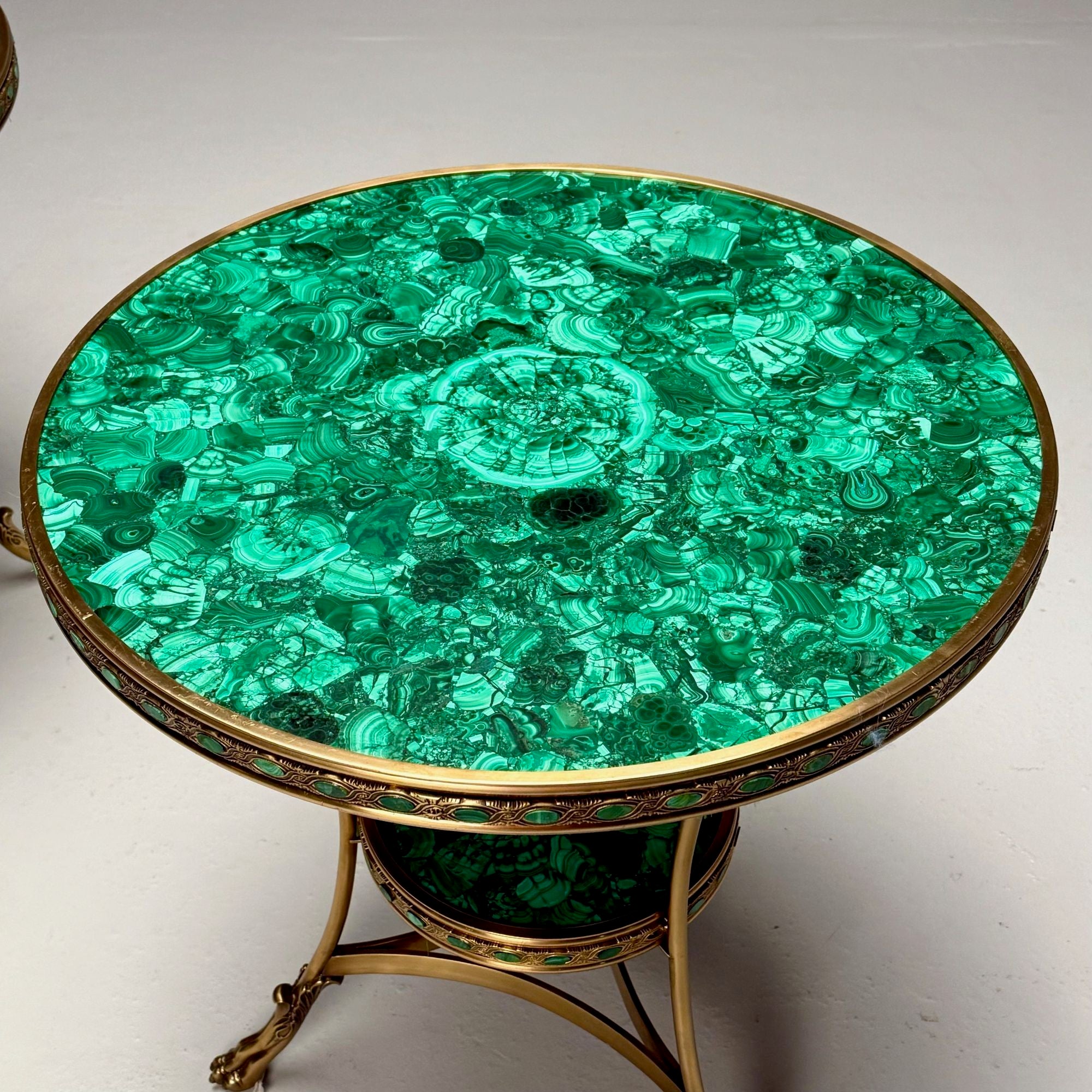 Louis XVI Style, Jeweled Gueridons, Malachite, Bronze, France, 20th C.