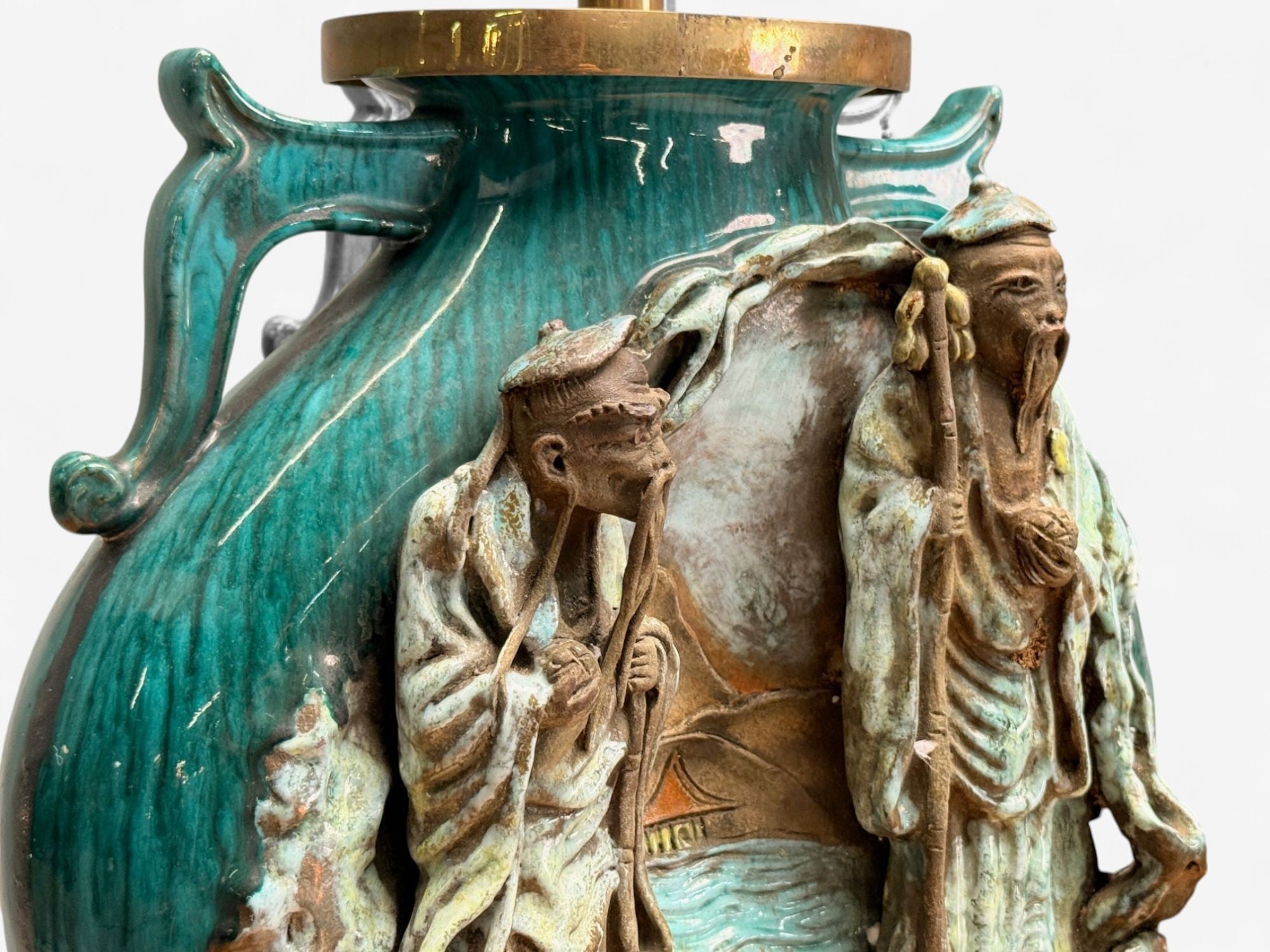 Marcello Fantoni, Green Ceramic, Chinese Table Lamps, Italy, 1940s