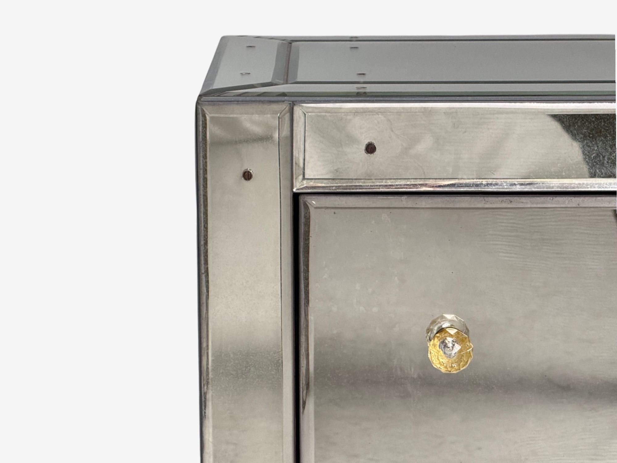 Hollywood Regency Style, Wood, Antique Beveled Glass, Mirrored Nightstands