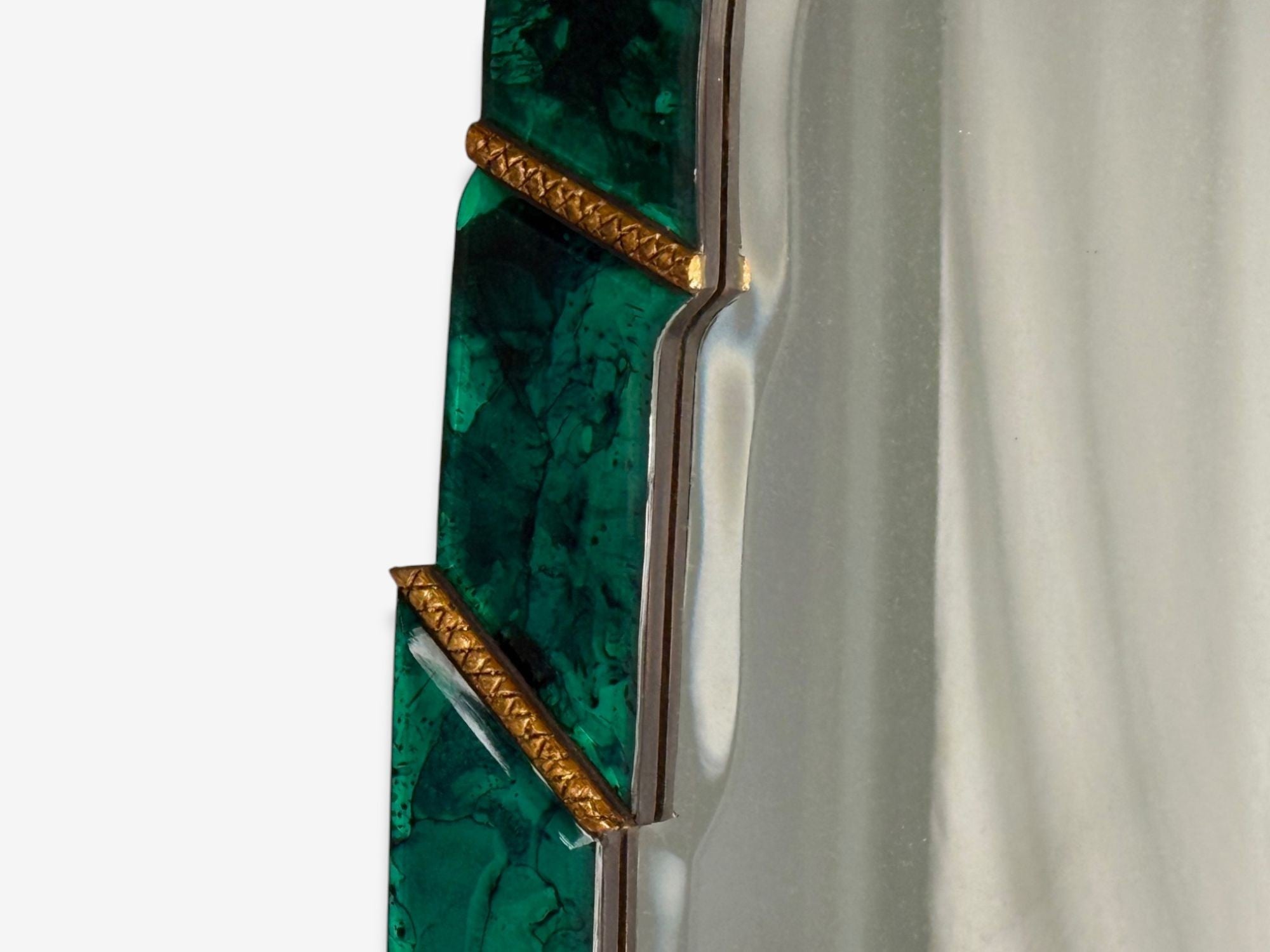 Art Deco Style, Green Antiqued Beveled Glass, Venetian Wall Mirrors