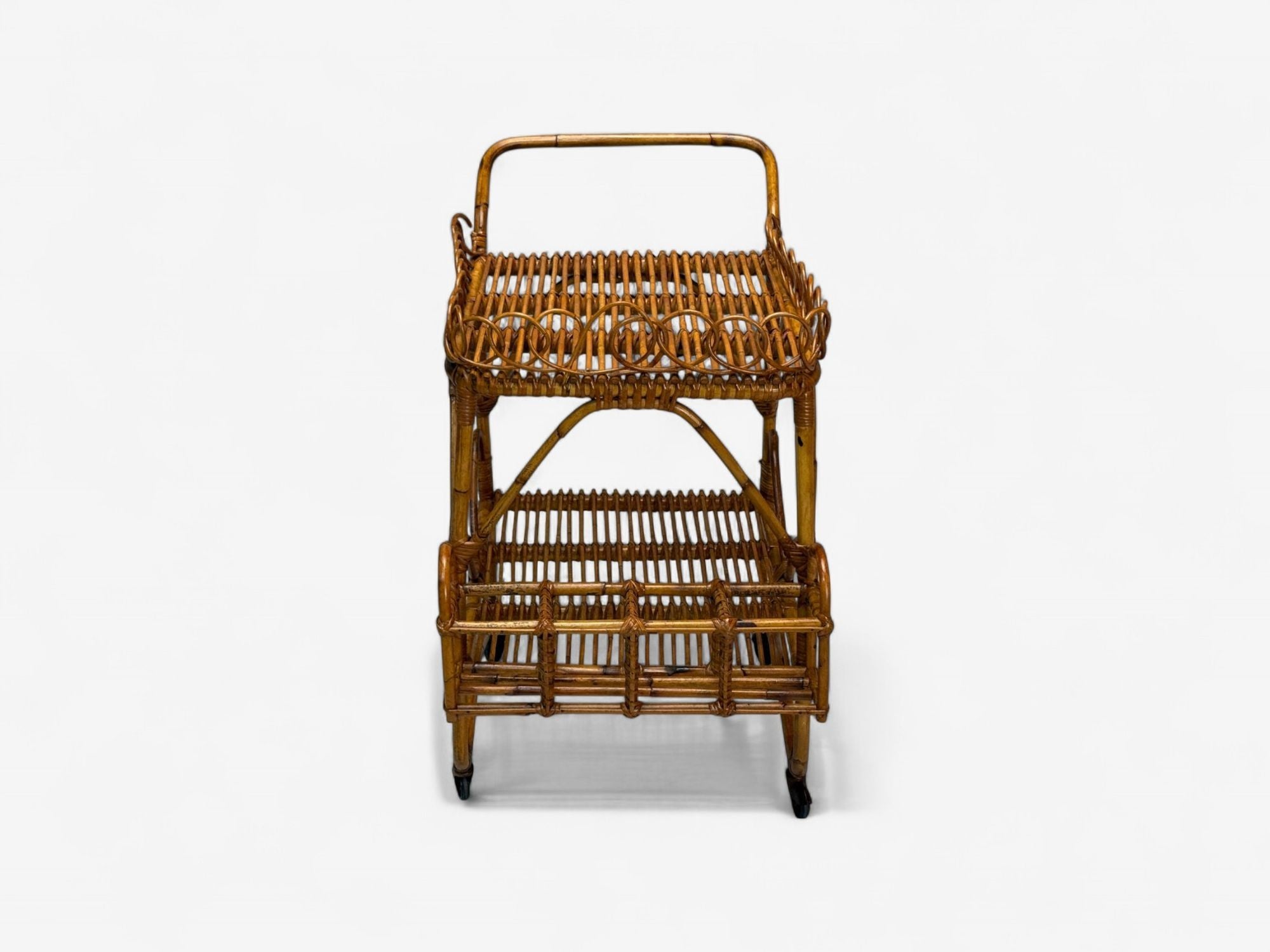 Italian Modern, Bamboo, Rattan, Metal, Bar Cart, Italy, 1960s