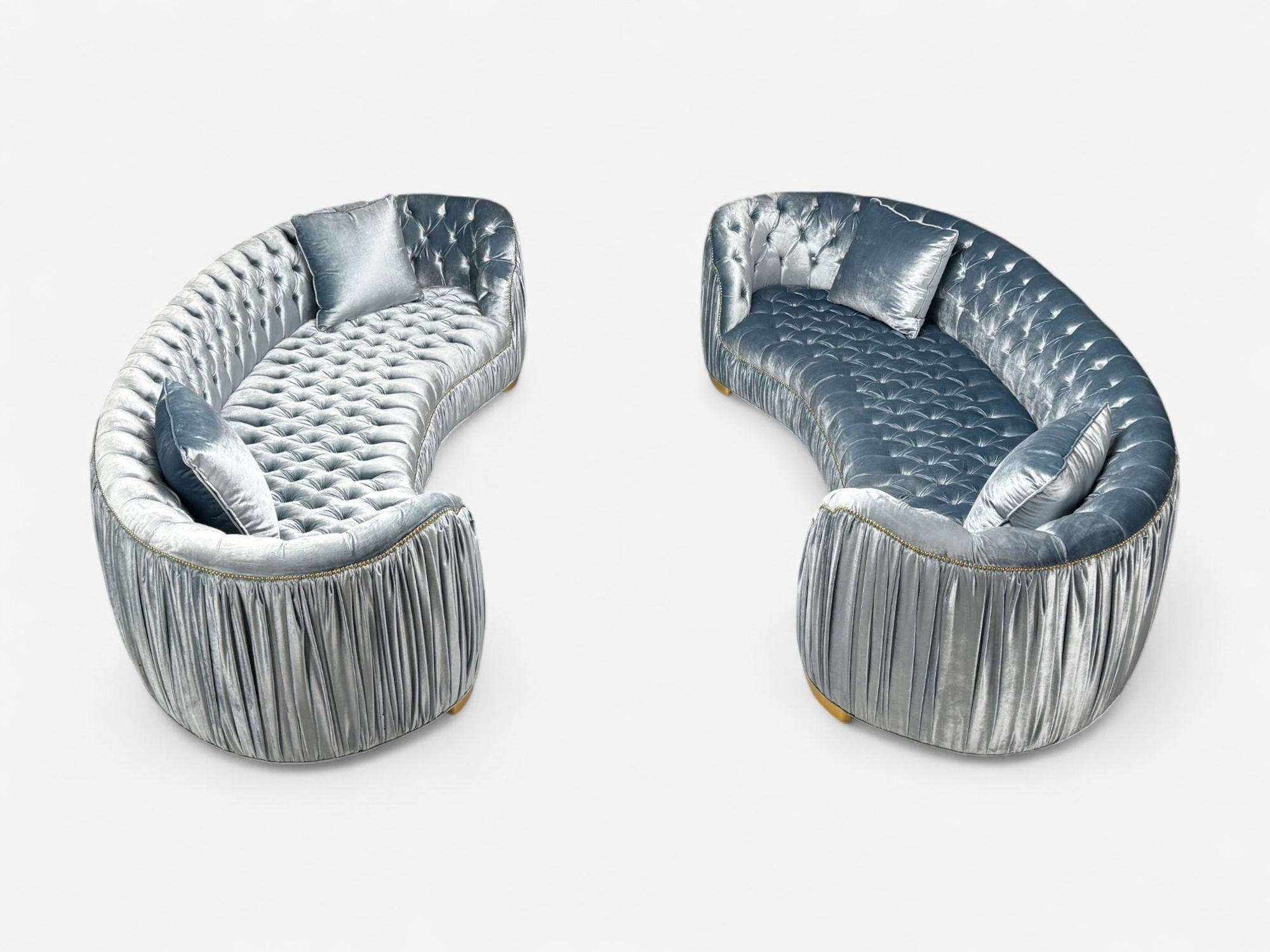 Emma Curved Sofas by Haute House for Neiman Marcus, Baby Blue Velvet