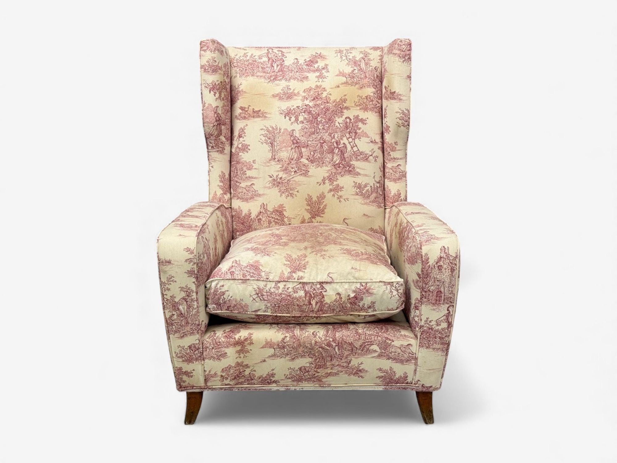 Italian Modern, Ashwood, Fabric, Large Wingback Chairs, Italy, 1950s