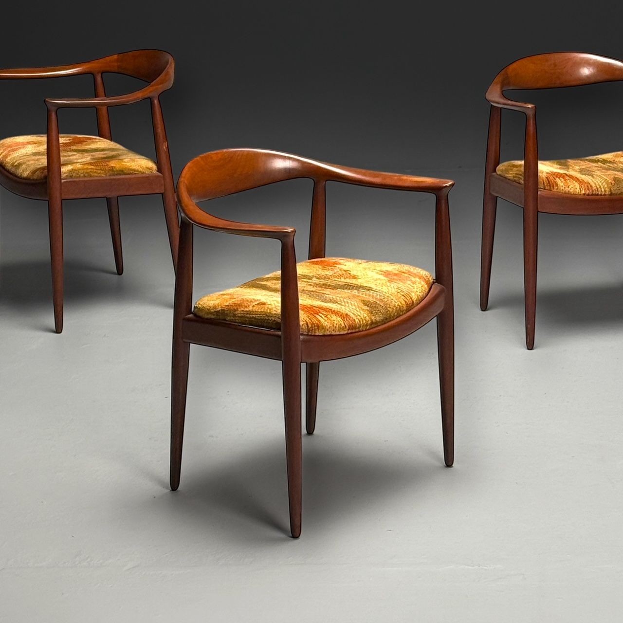 Hans Wegner Style, Danish Mid-Century Modern, Four Dining Arm Chairs, 1950s