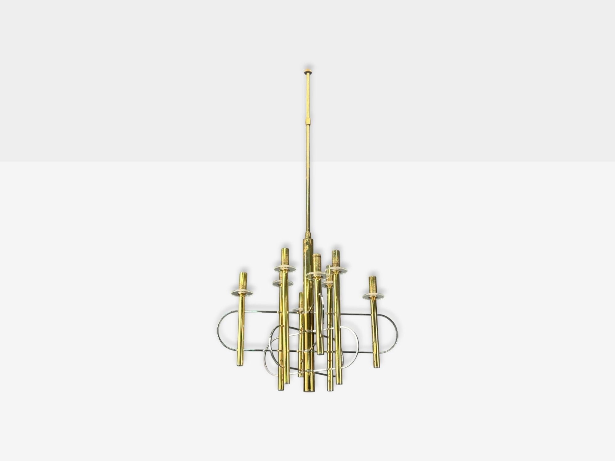 Gaetano Sciolari, Brass, Metal, Glass, Pendant Lights, Italy, 1970s