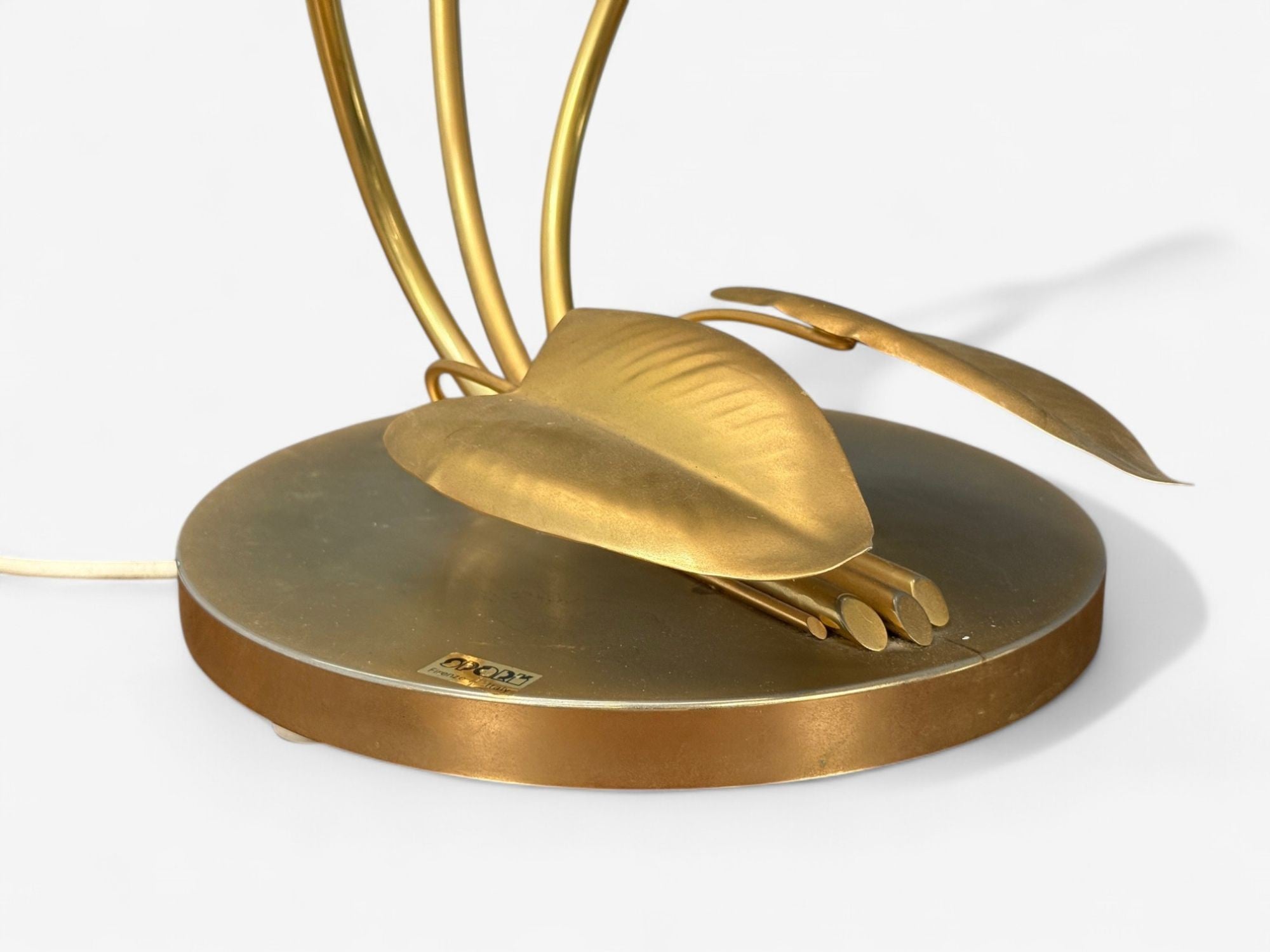 Italian Modern, Gilt Iron, Fabric, Large Table Lamp, Italy, 1970s