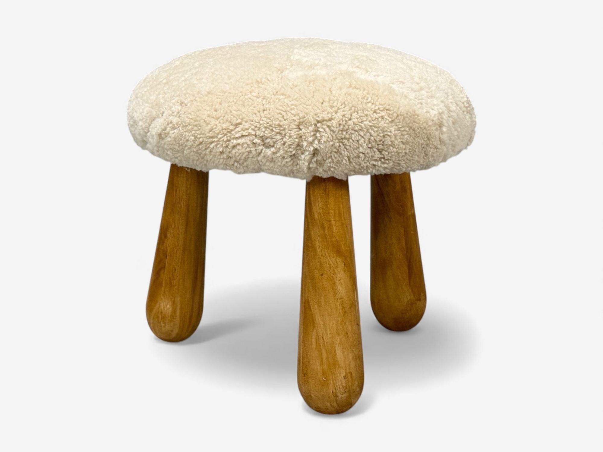 Danish Modern Style, Sheepskin Stools, Beige Shearling, Maple, USA, 21st c.