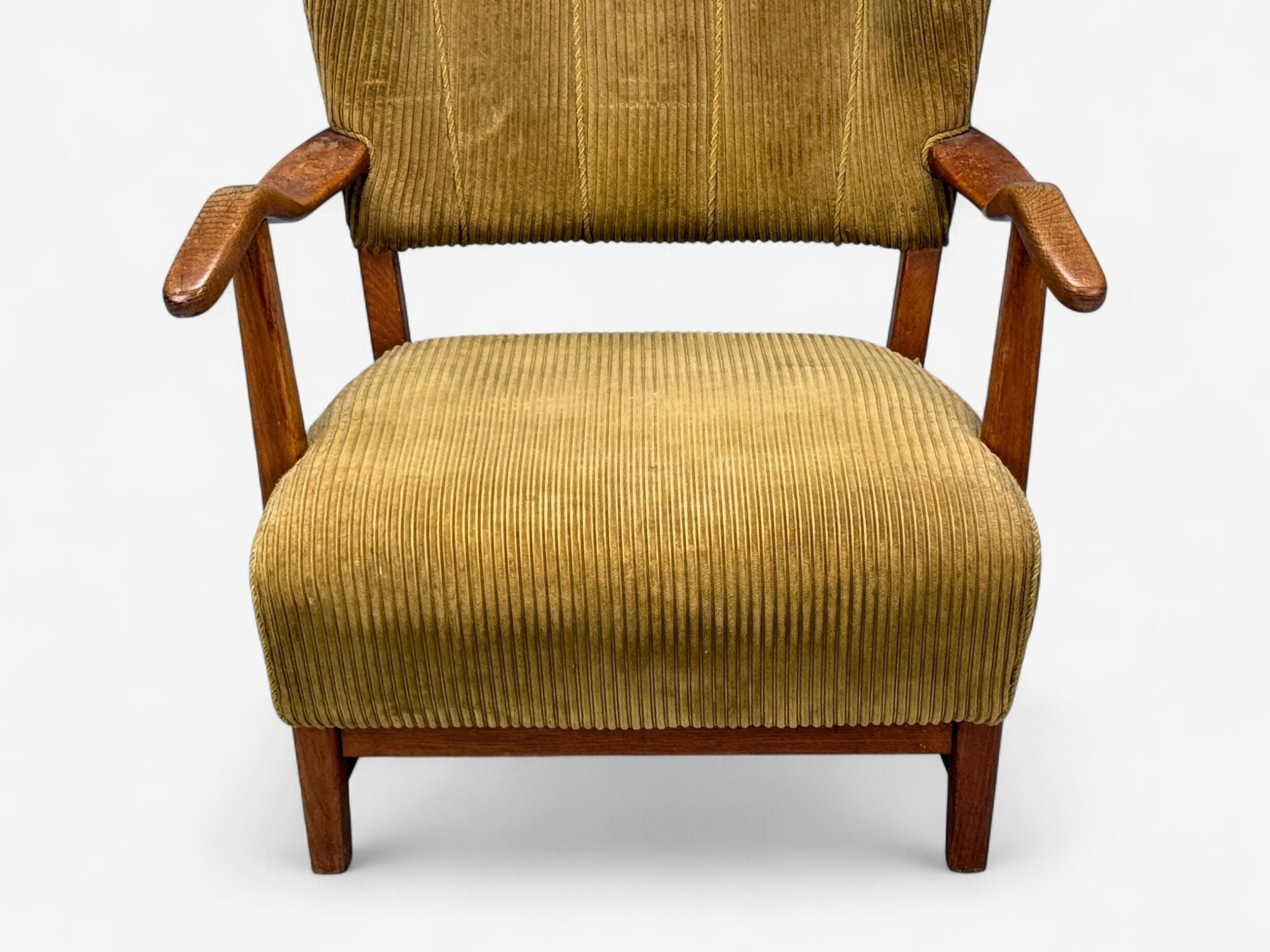 Frits Henningsen, Danish Modern, Corduroy, Wood, Lounge Chair, Denmark, 1940s