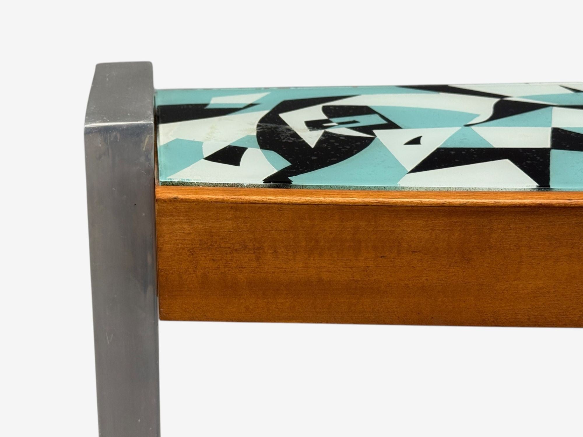 Italian Modern, Painted Glass, Ash Wood, Metal, Console Table, Italy, 1960s