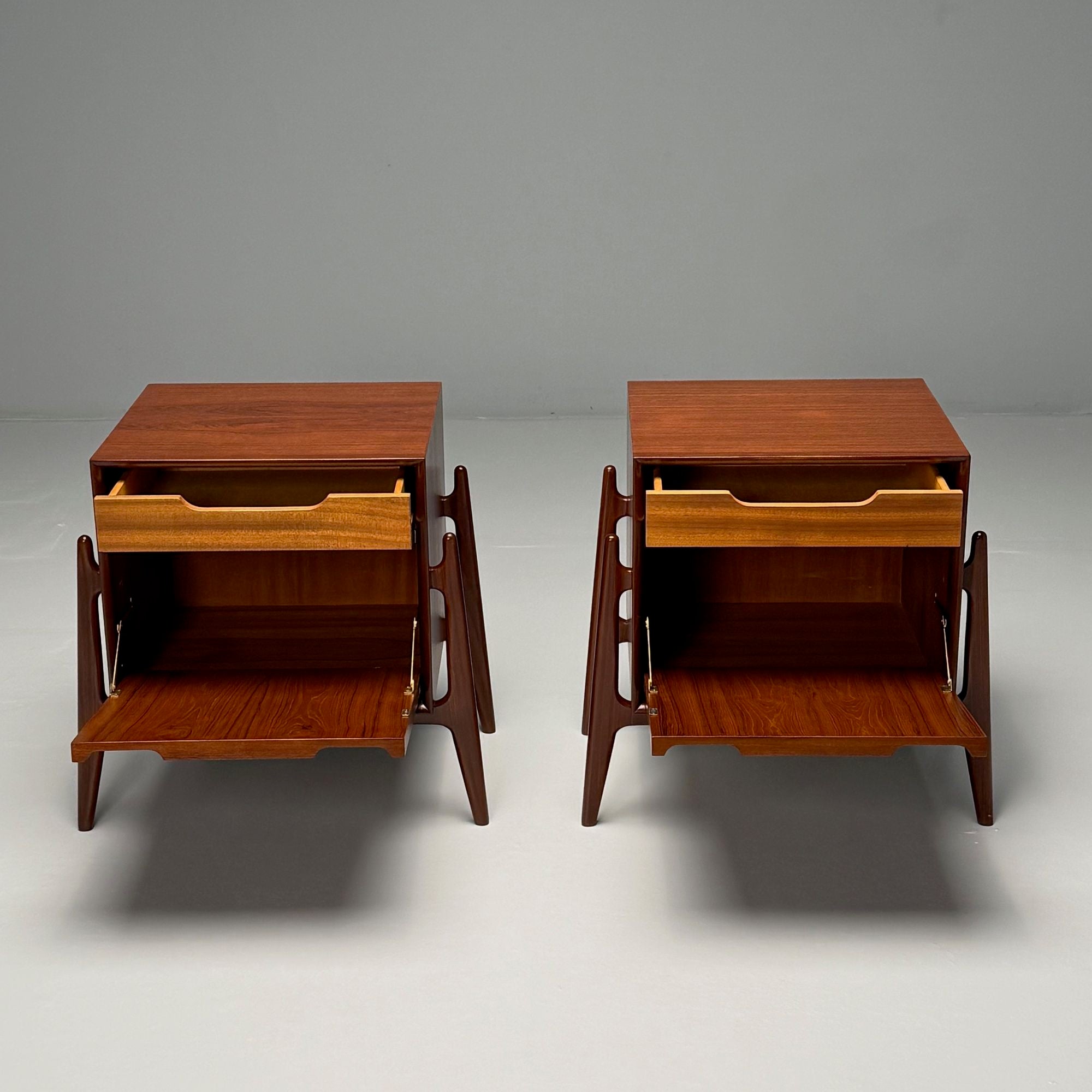 Jorgen Clausen, Danish Mid-Century Modern, Sculptural Nightstands, Teak, 1960s