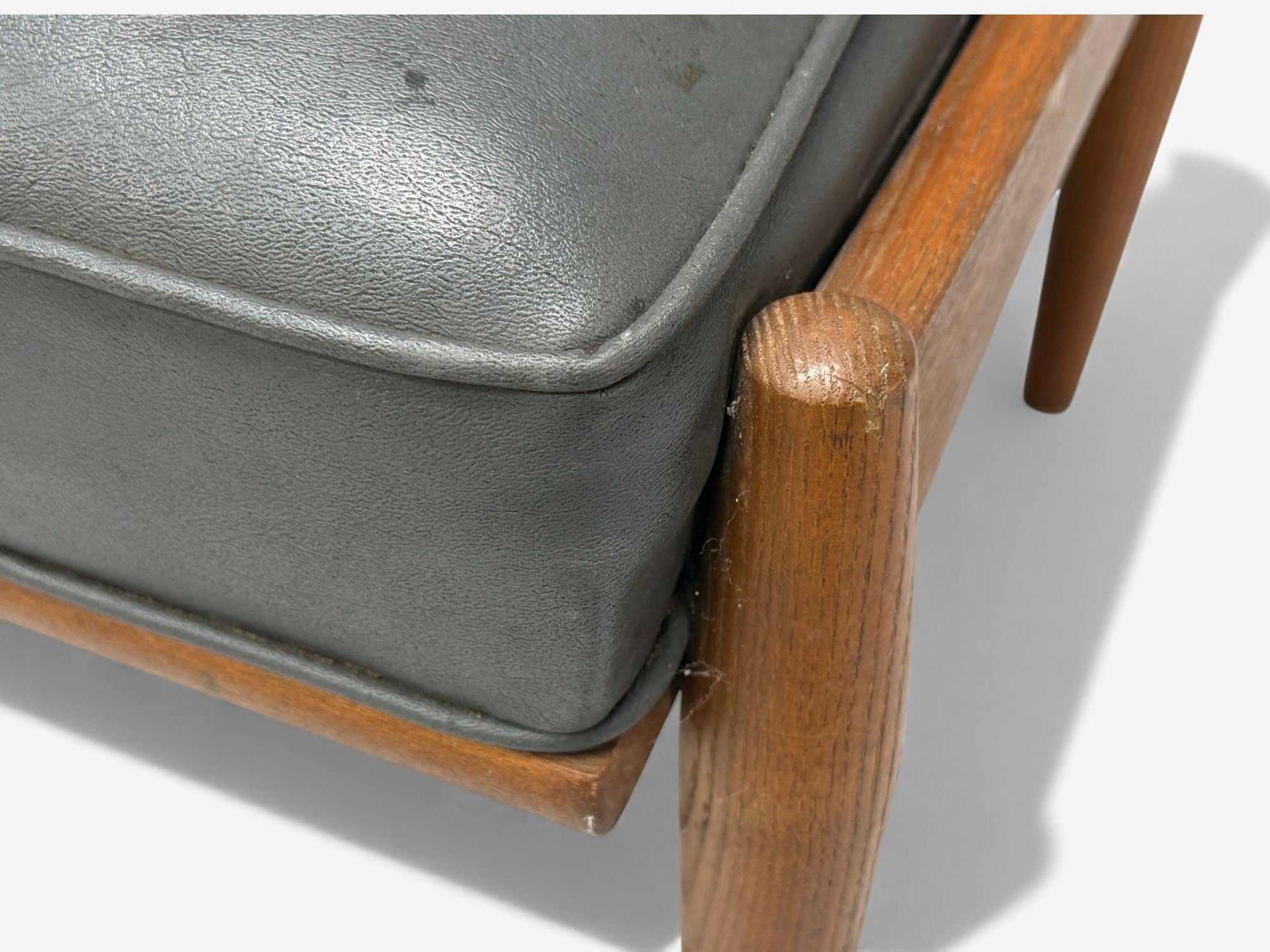 Danish Modern, Gray Leatherette, Walnut, Footstool, Denmark, 1950s