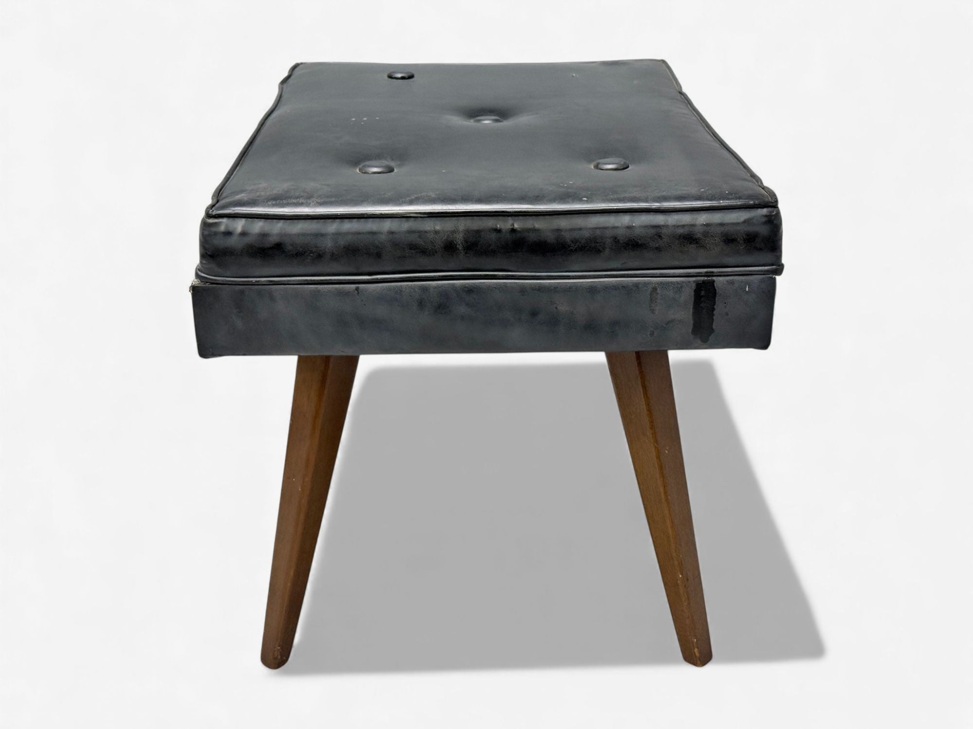 Danish Modern, Black Leatherette, Stained Wood, Footstool, Denmark, 1950s