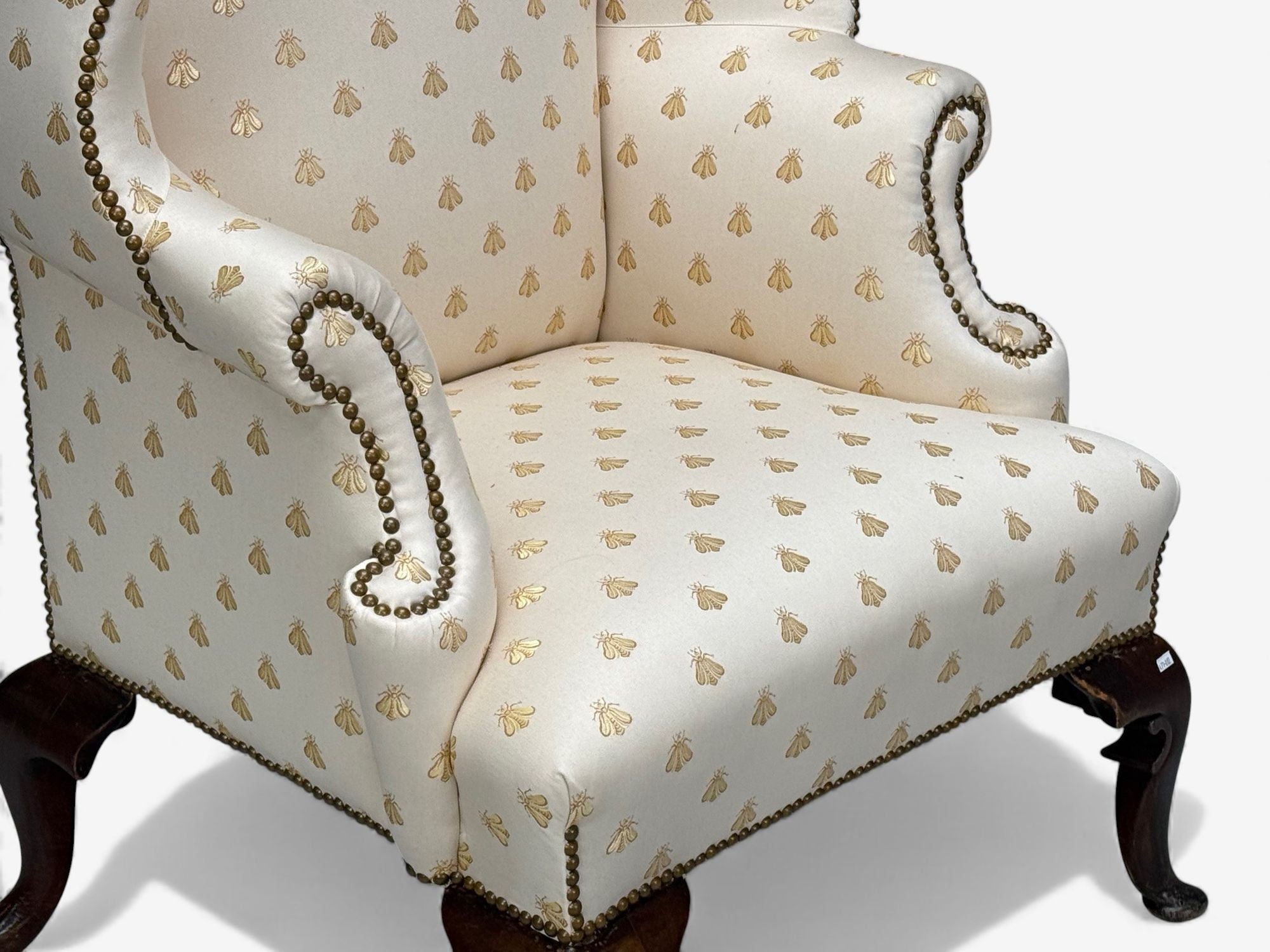 Queen Anne , Scalamandre Fabric, Mahogany, Wingback Chair, England, 19th c.