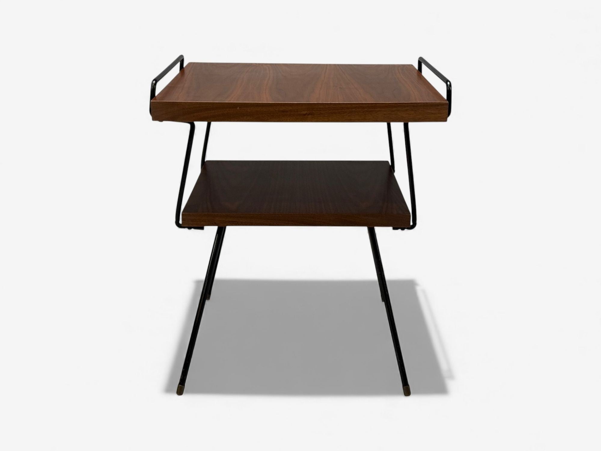 Tony Paul Style, Lacquered Iron, Walnut, Side Tables, USA, 1960s