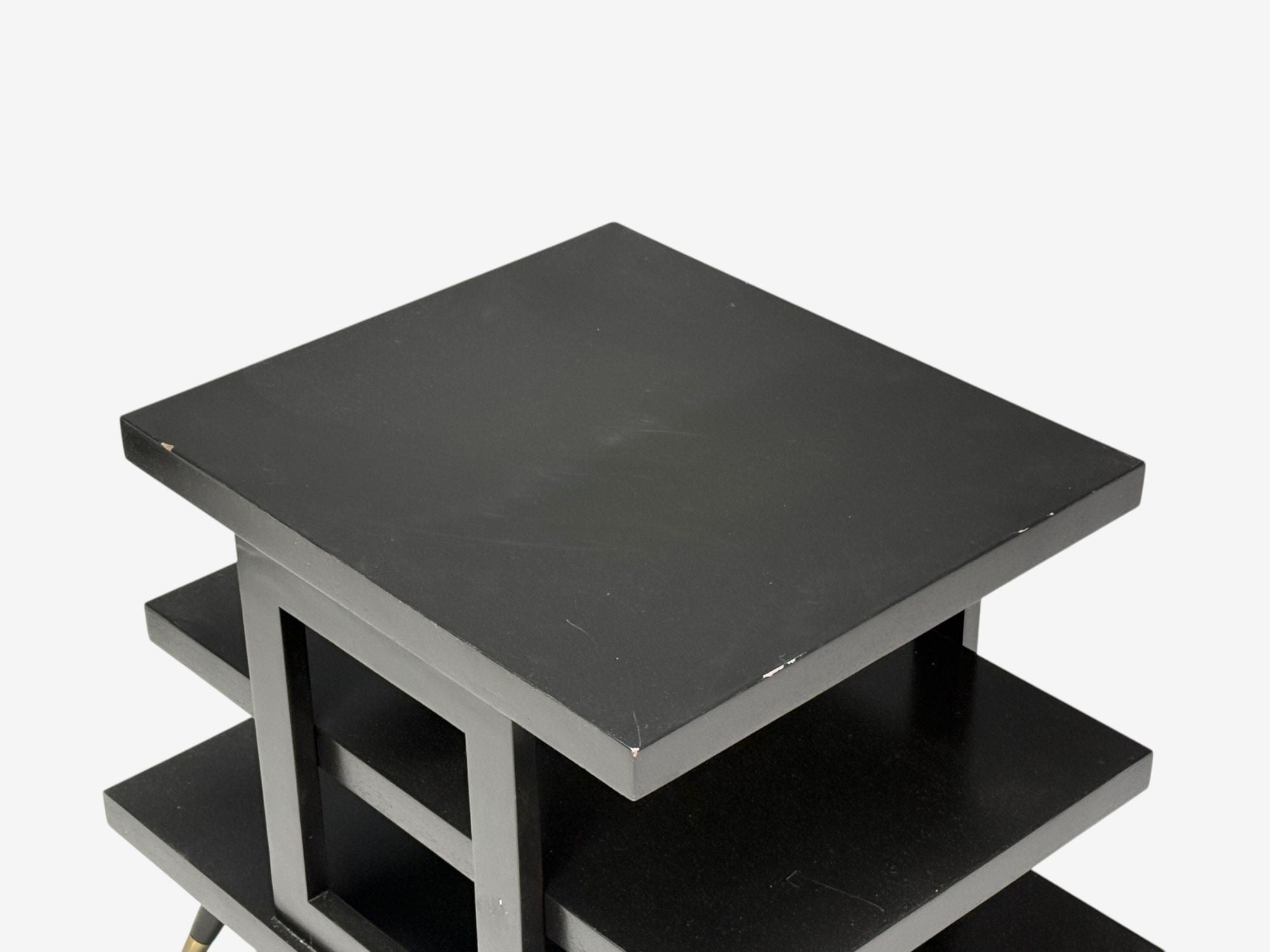 Ico Parisi Style, Ebonized Wood, Brass, Sculptural Side Tables, Europe, 1950s