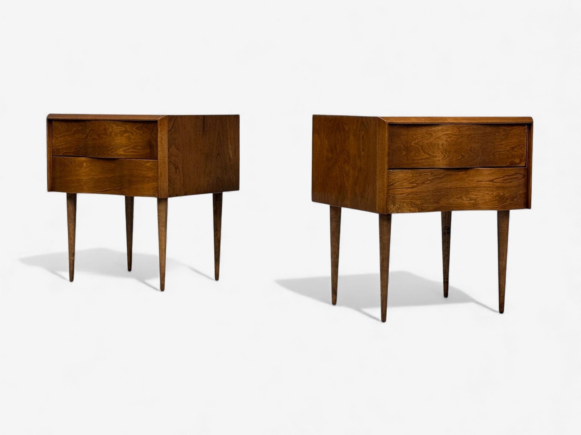 Edmond J Spence, Swedish Modern, Maple, Rare Wave Nightstands, 1950s