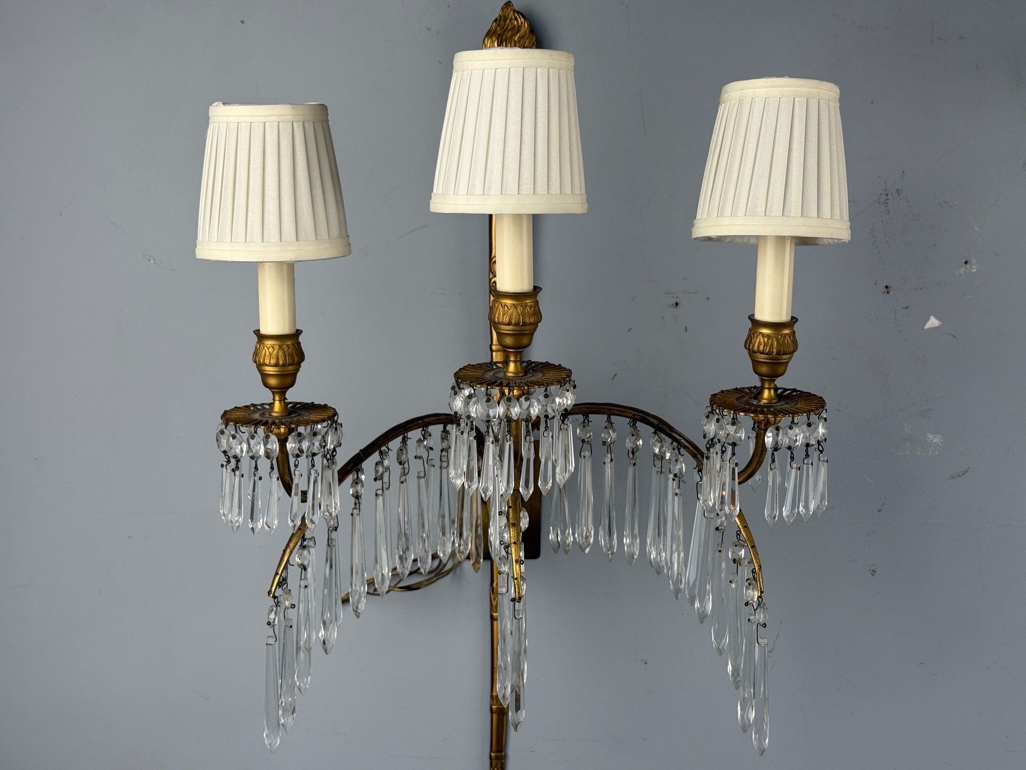 Maison Jansen, Feather Form Wall Sconces, Crystal, Bronze, France, 1940s