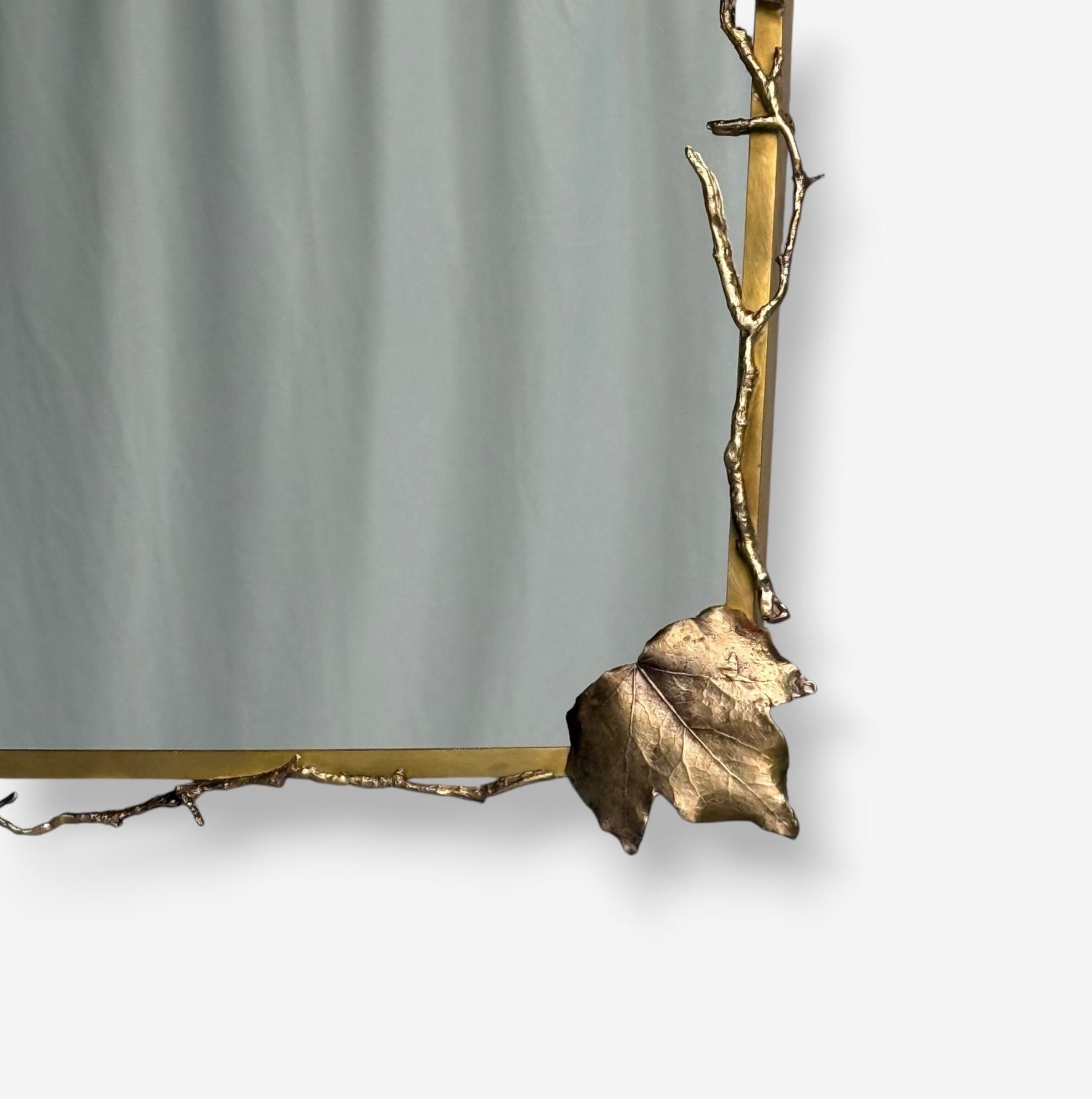 Modern Trapezoidal Bronze Wall Mirrors, Branch and Leaf Motif, France, 21st C.