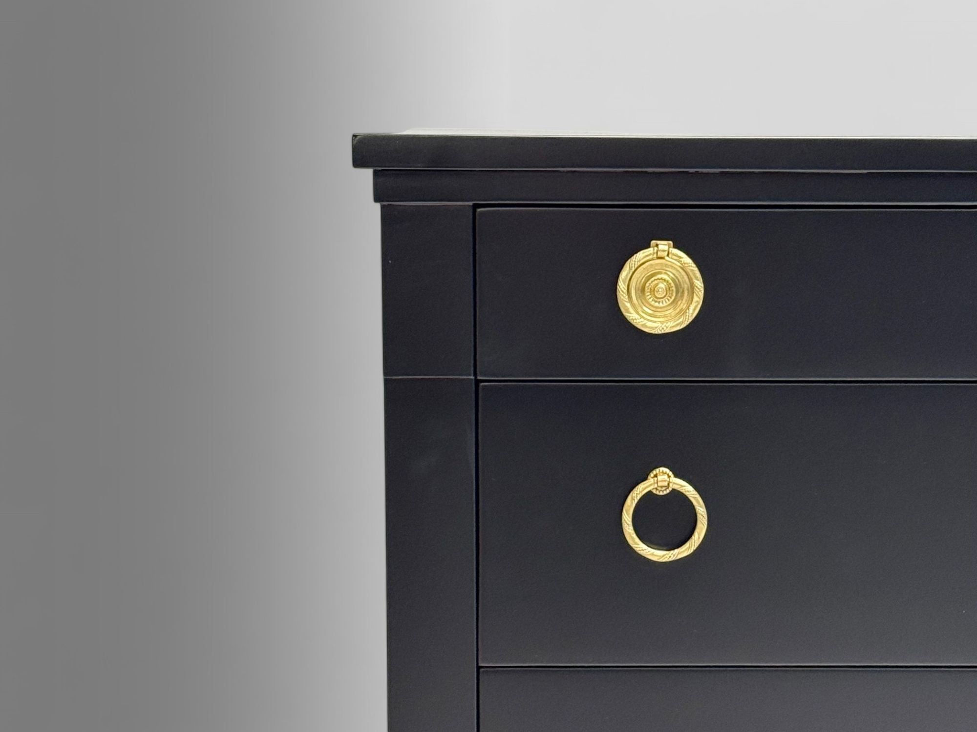 Charak, Hollywood Regency Style, Dresser, Black Painted Wood, Brass, USA, 1962