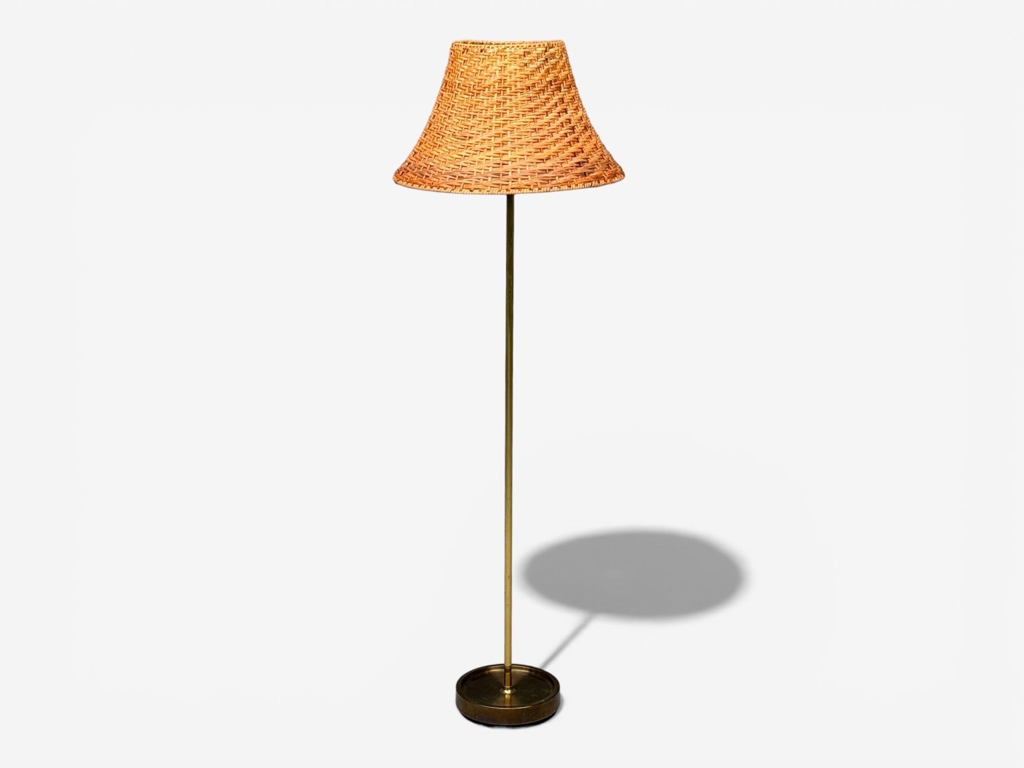 Falkenbergs Belysning, Floor Lamp, Brass, Rattan, Sweden, 1950s